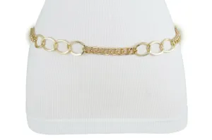 Women Gold Metal Chain Dressy Skinny Waistband Narrow Belt Hip Waist Size M L XL