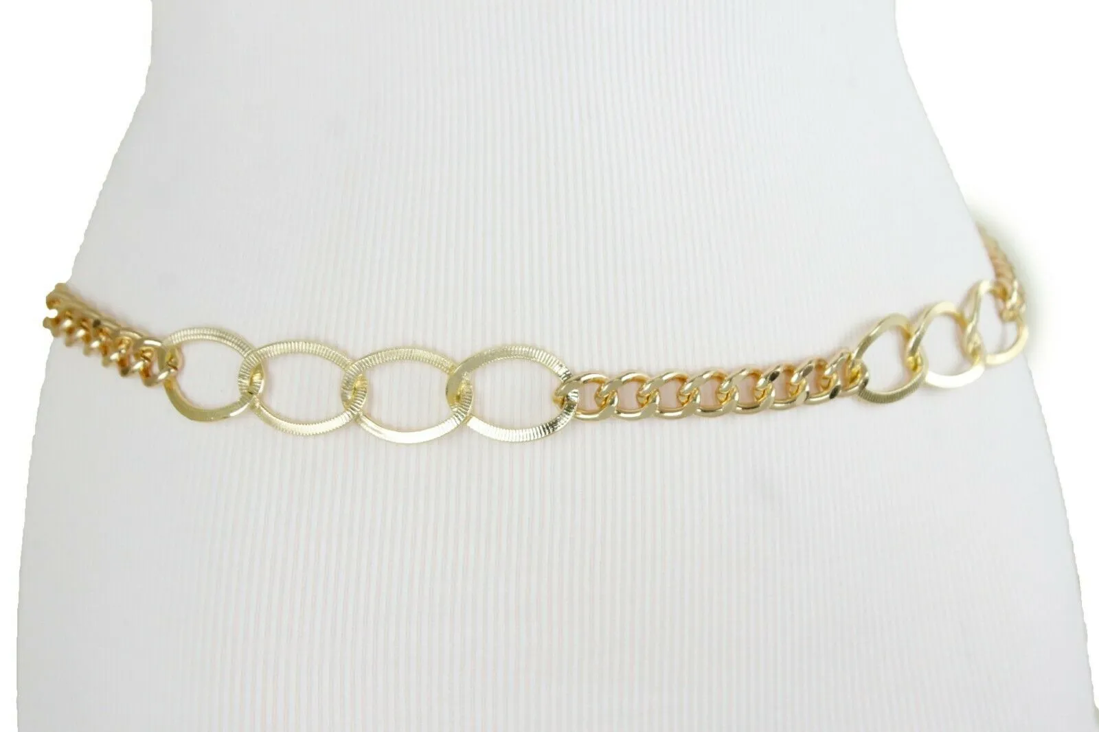 Women Gold Metal Chain Dressy Skinny Waistband Narrow Belt Hip Waist Size M L XL