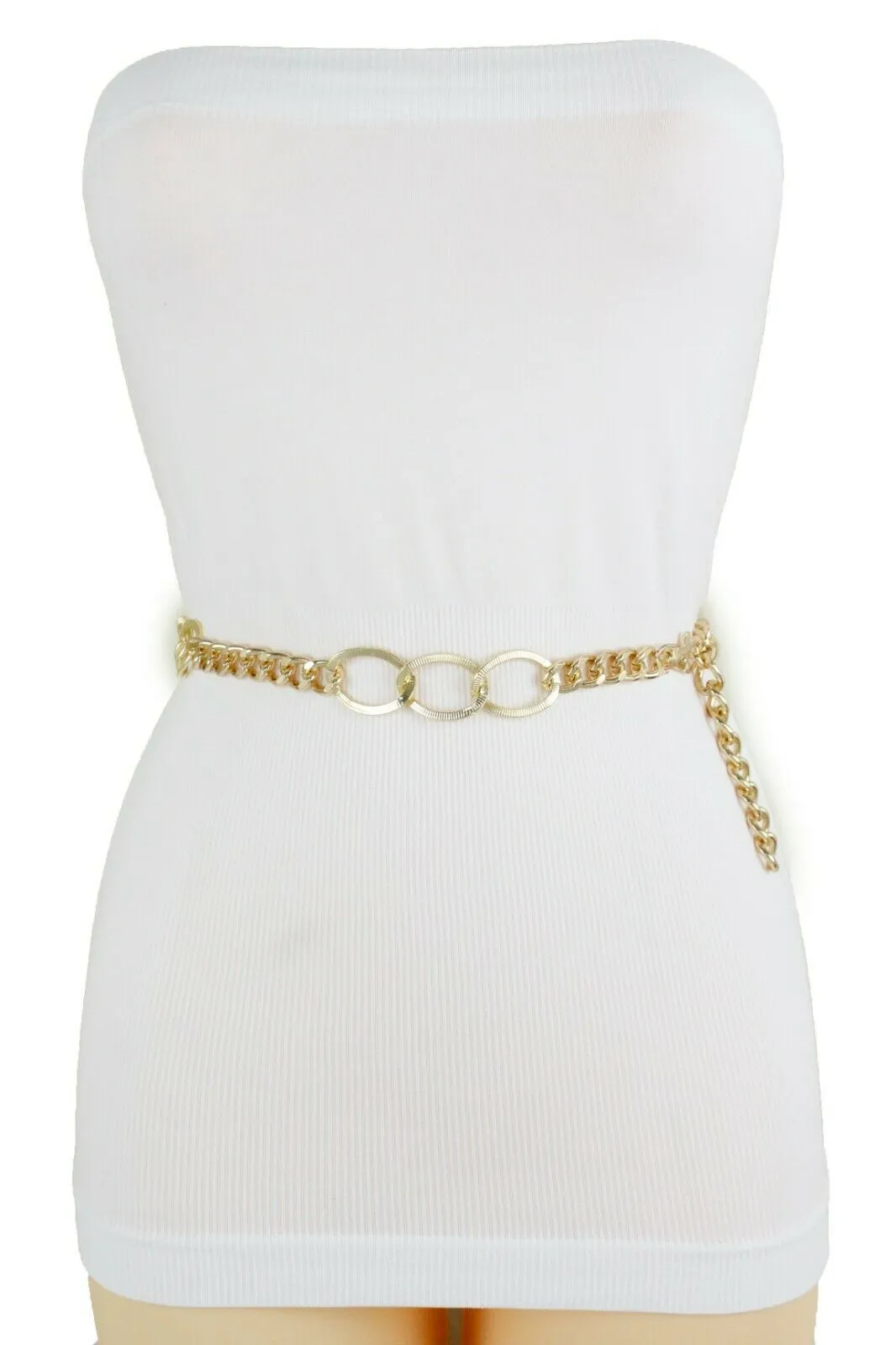 Women Gold Metal Chain Dressy Skinny Waistband Narrow Belt Hip Waist Size M L XL