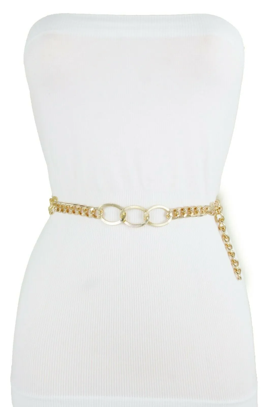 Women Gold Metal Chain Dressy Skinny Waistband Narrow Belt Hip Waist Size M L XL