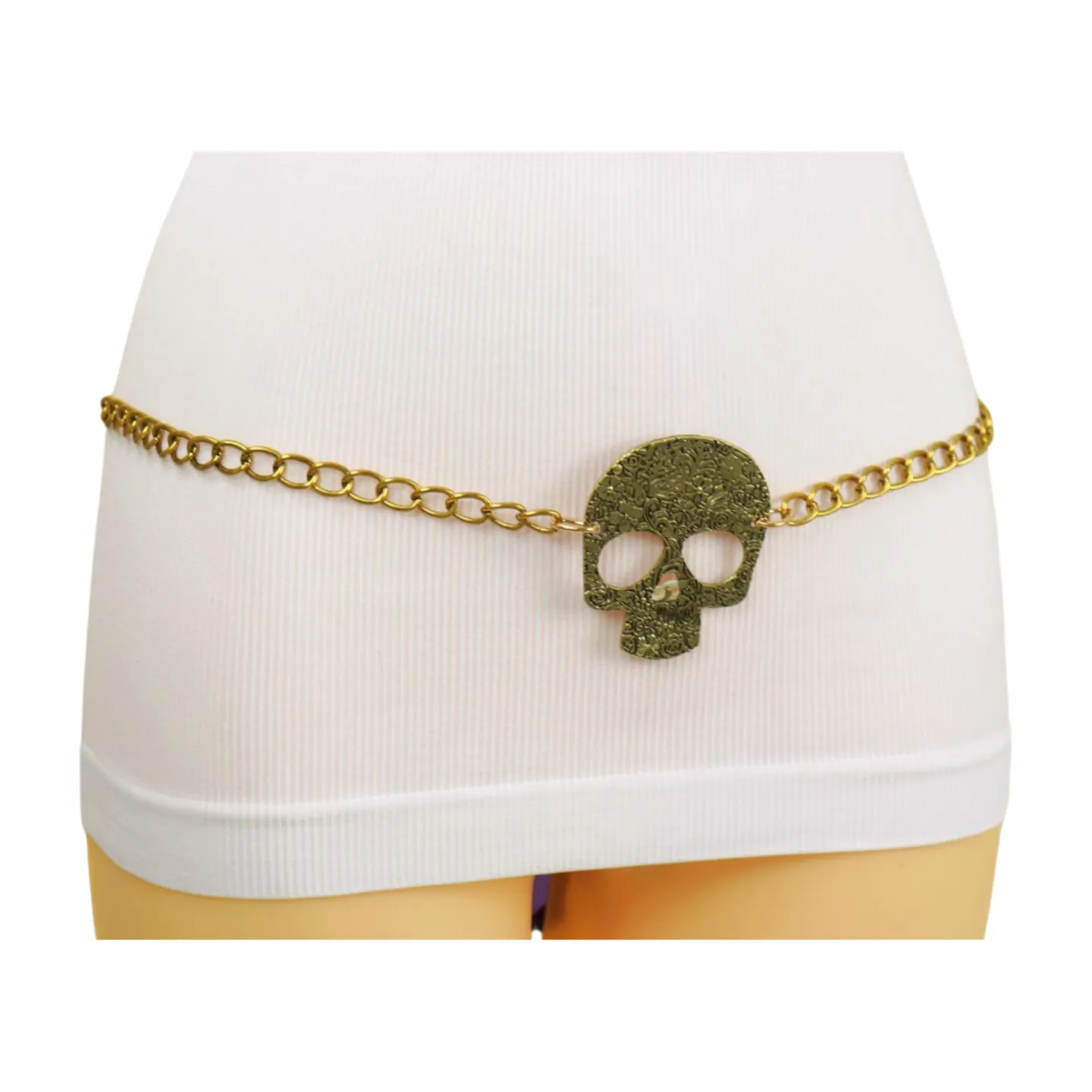 Women Gold Metal Chain Links Thin Fashion Belt Skull Charm Plus XL XXL