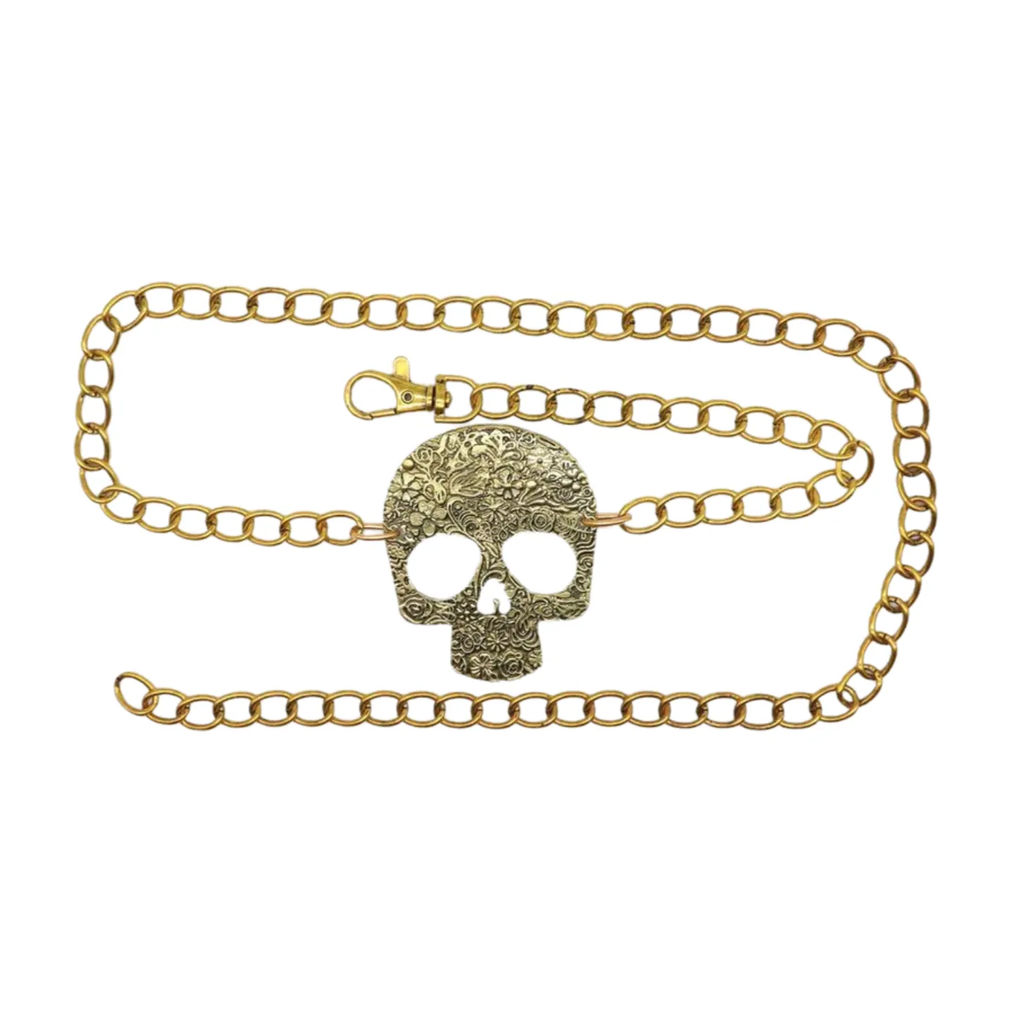 Women Gold Metal Chain Links Thin Fashion Belt Skull Charm Plus XL XXL