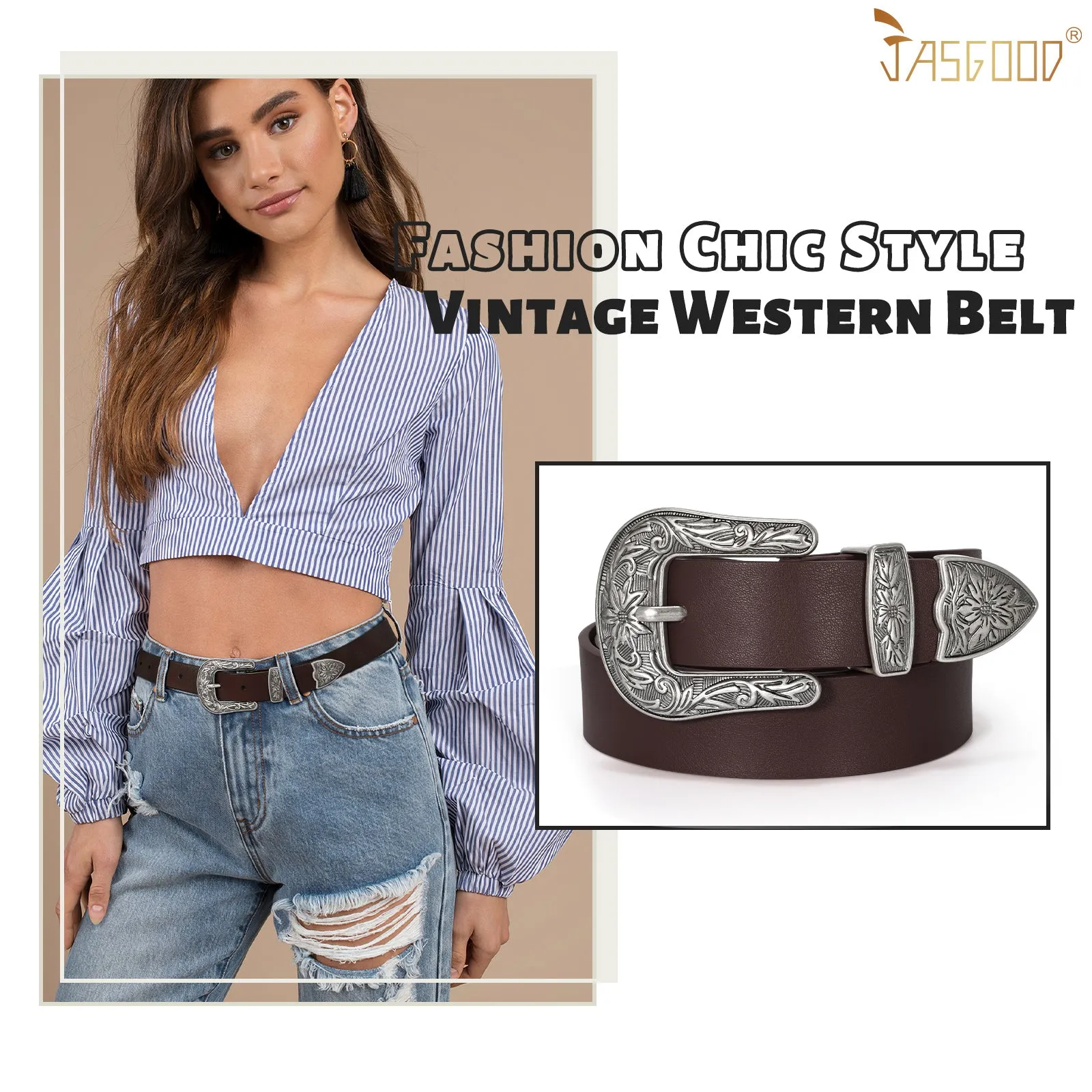 Women Leather Belt for Pants Dress Jeans Waist Belt with Brushed Alloy Buckle By JASGOOD