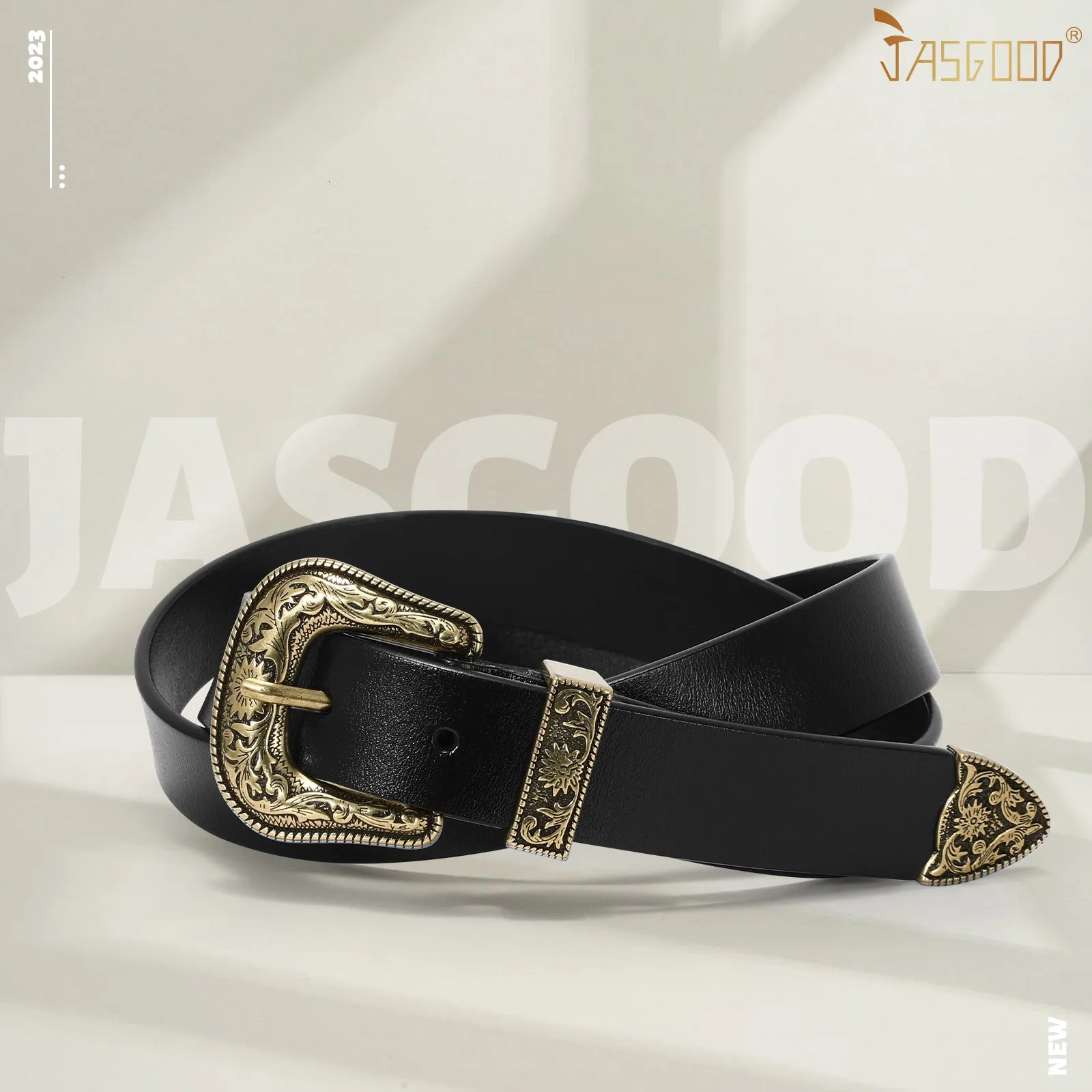 Women Leather Belt for Pants Dress Jeans Waist Belt with Brushed Alloy Buckle By JASGOOD