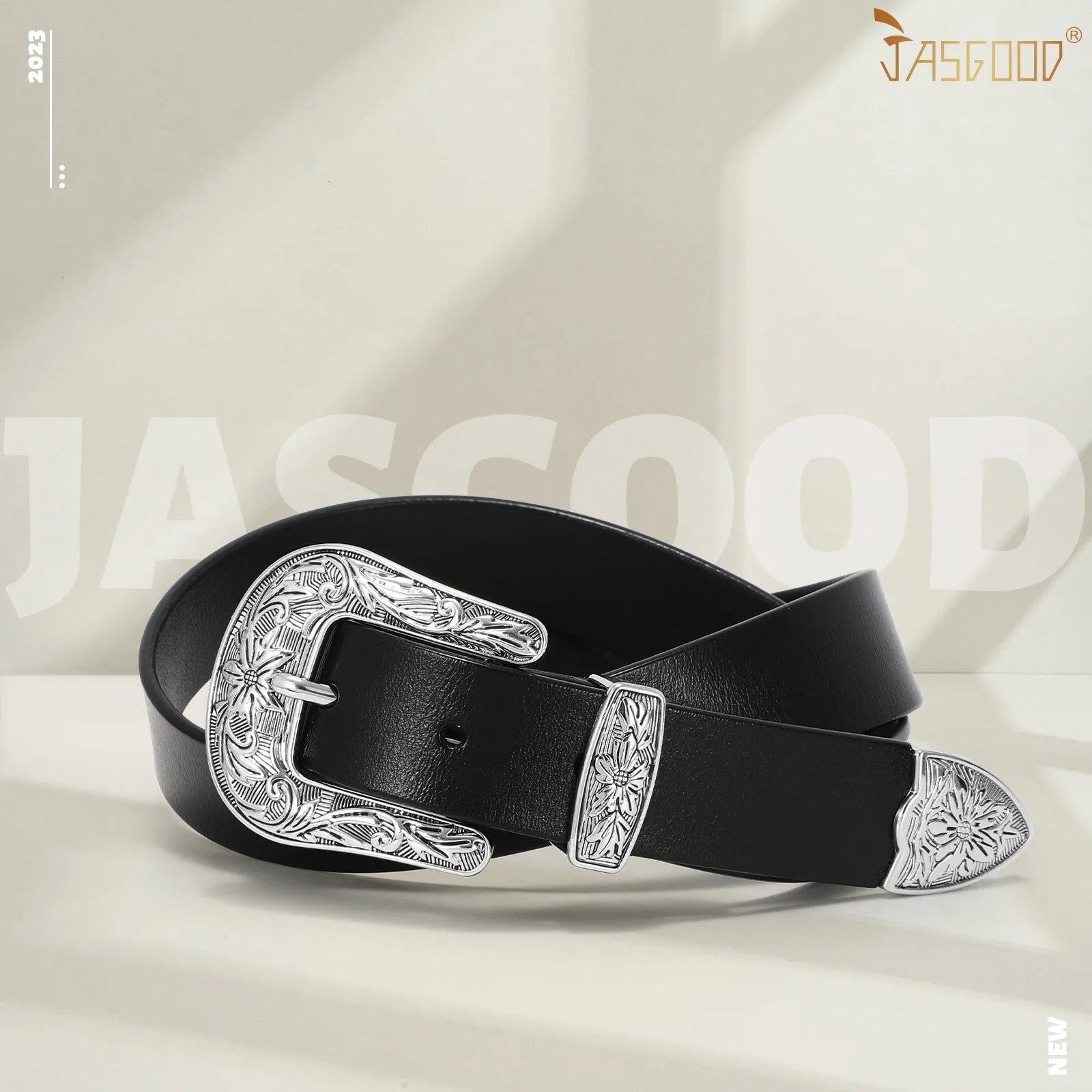 Women Leather Belt for Pants Dress Jeans Waist Belt with Brushed Alloy Buckle By JASGOOD