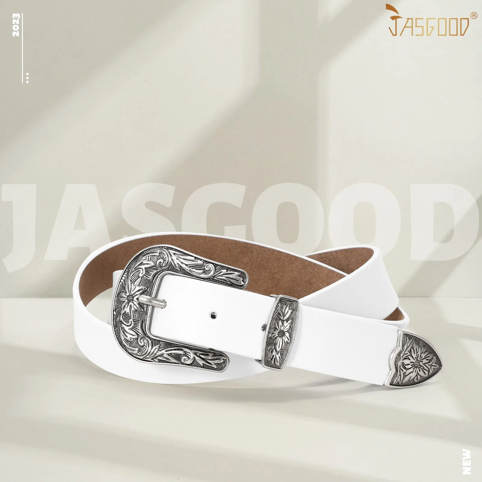 Women Leather Belt for Pants Dress Jeans Waist Belt with Brushed Alloy Buckle By JASGOOD