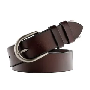 Women Leather Belt for Pants Dress Jeans Waist Belt with Brushed Alloy Buckle By JASGOOD