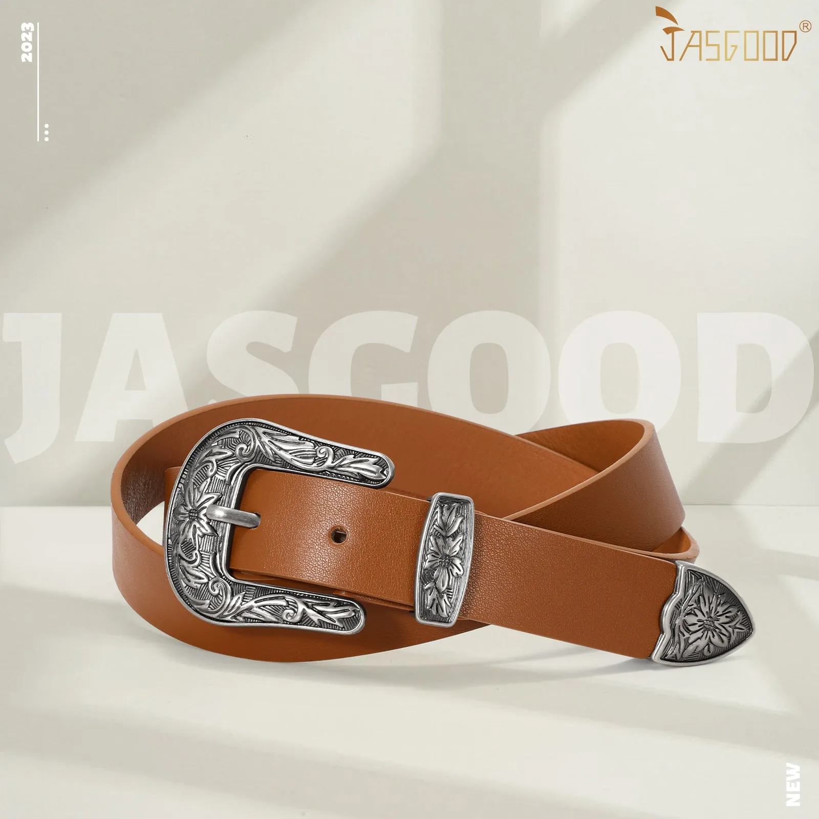 Women Leather Belt for Pants Dress Jeans Waist Belt with Brushed Alloy Buckle By JASGOOD