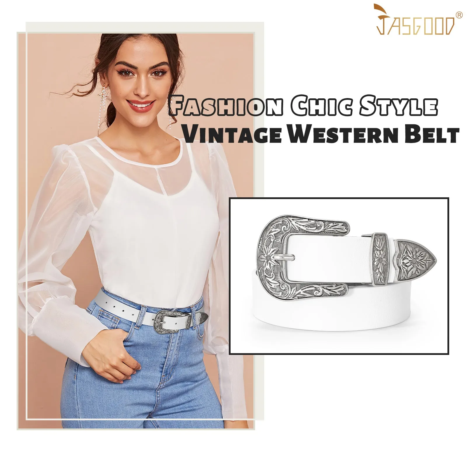 Women Leather Belt for Pants Dress Jeans Waist Belt with Brushed Alloy Buckle By JASGOOD