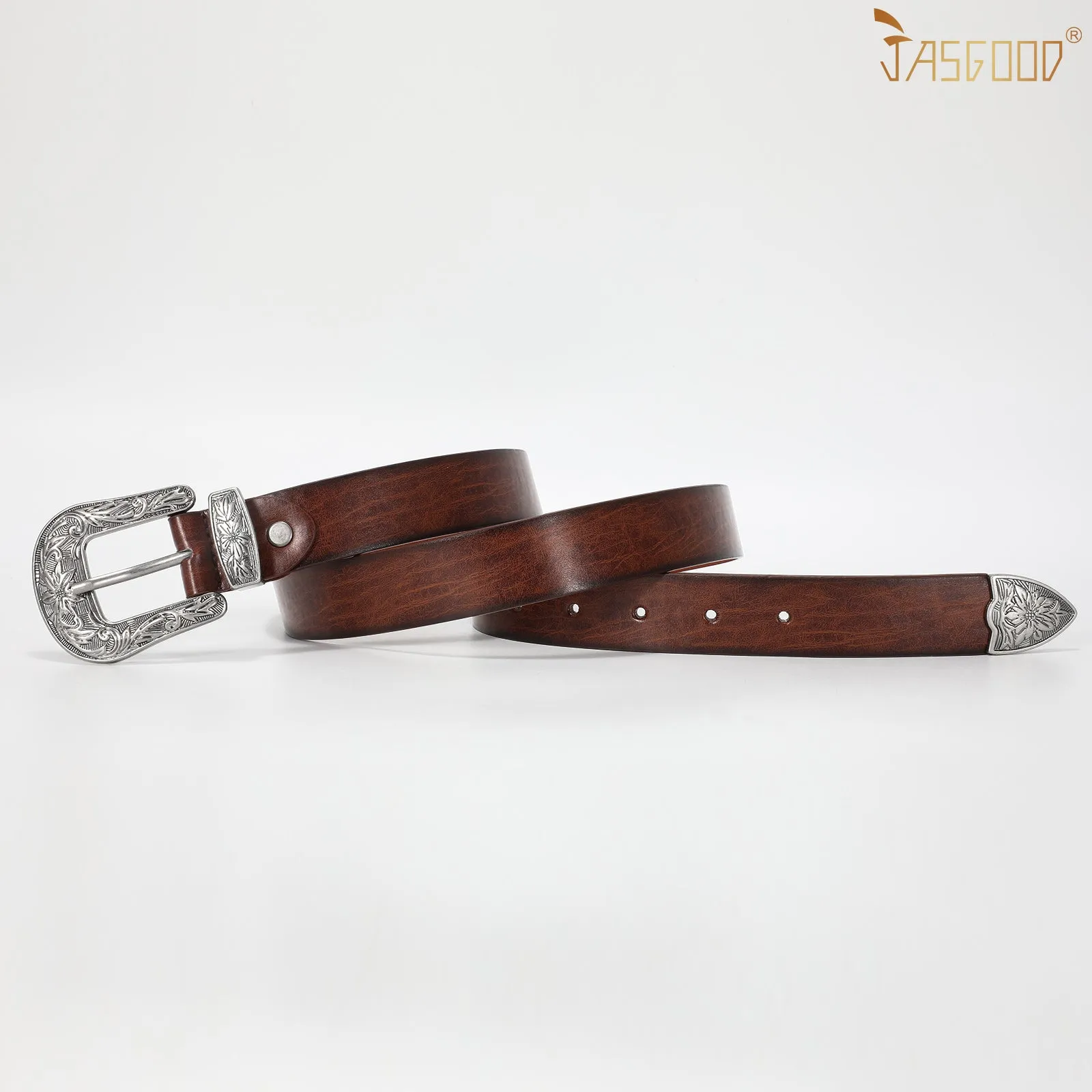 Women Leather Belt for Pants Dress Jeans Waist Belt with Brushed Alloy Buckle By JASGOOD
