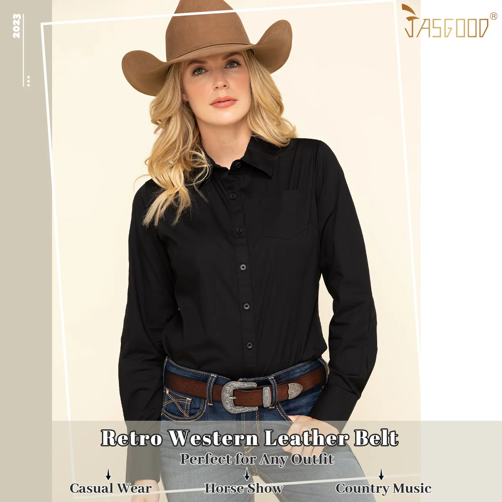 Women Leather Belt for Pants Dress Jeans Waist Belt with Brushed Alloy Buckle By JASGOOD