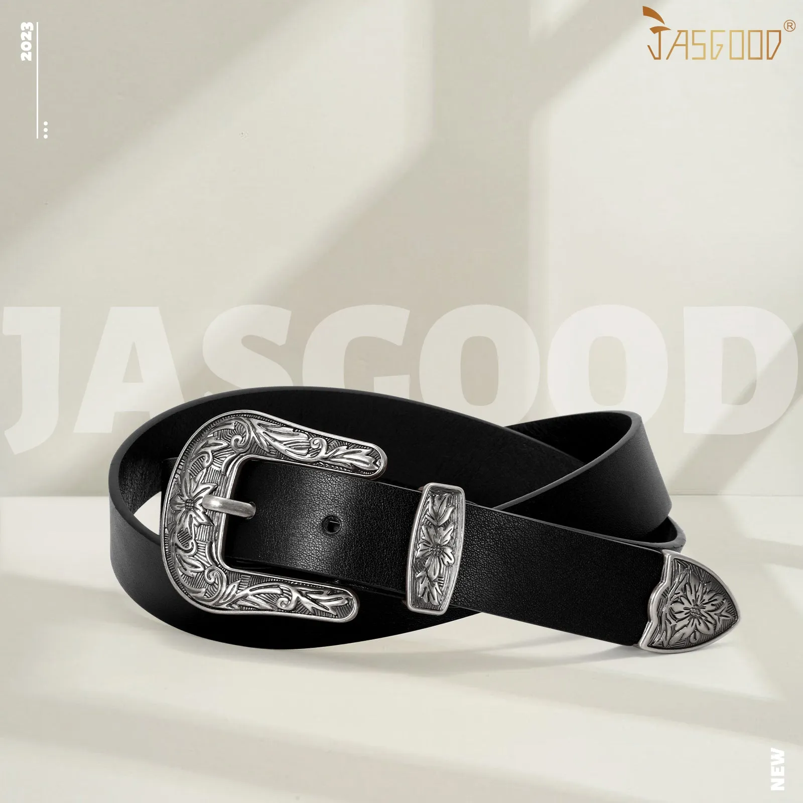 Women Leather Belt for Pants Dress Jeans Waist Belt with Brushed Alloy Buckle By JASGOOD