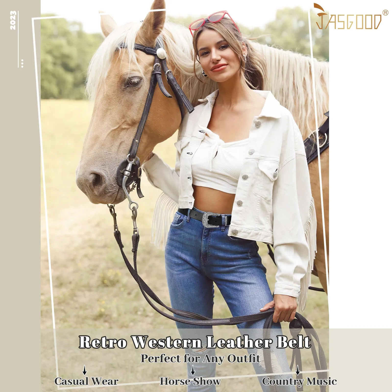Women Leather Belt for Pants Dress Jeans Waist Belt with Brushed Alloy Buckle By JASGOOD