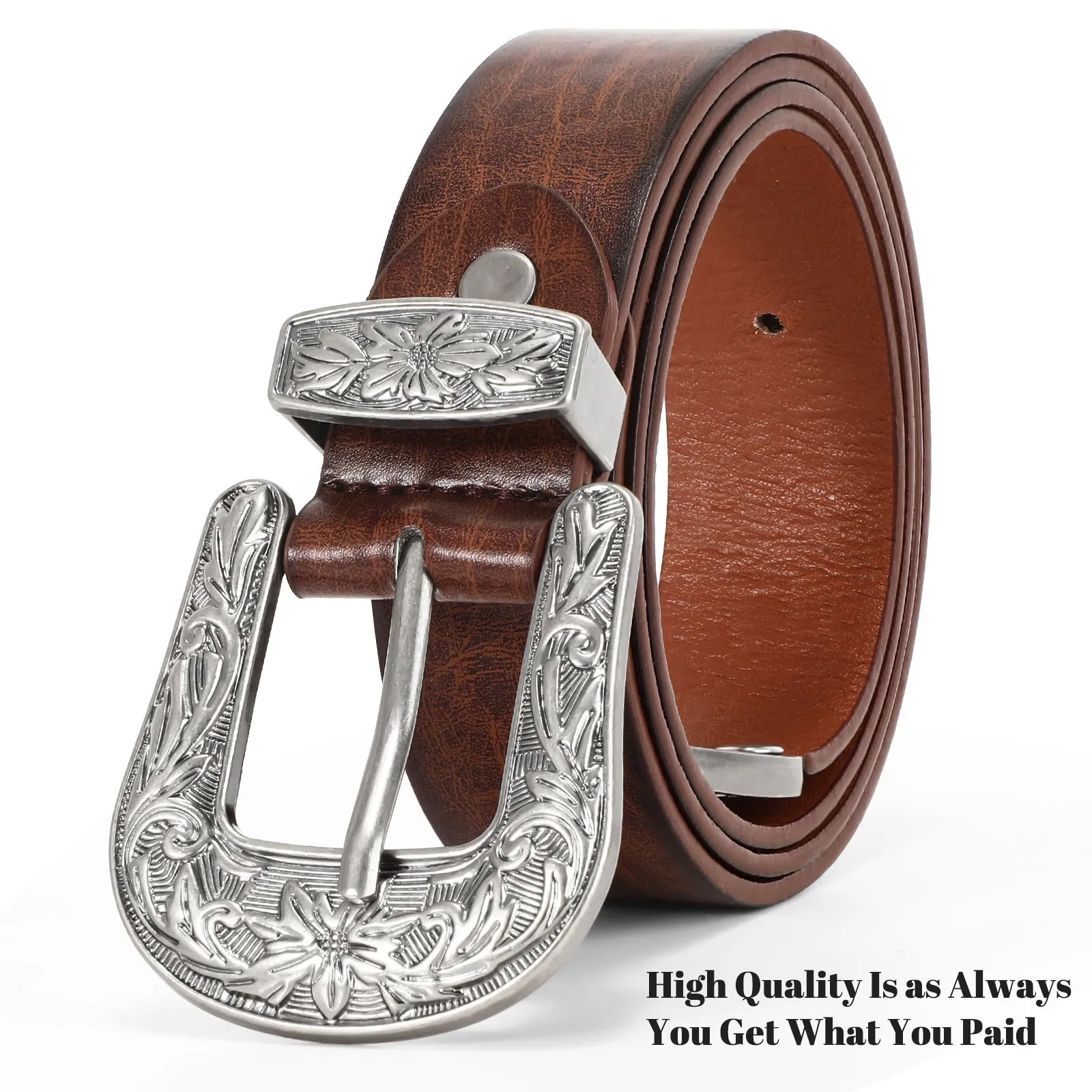 Women Leather Belt for Pants Dress Jeans Waist Belt with Brushed Alloy Buckle By JASGOOD