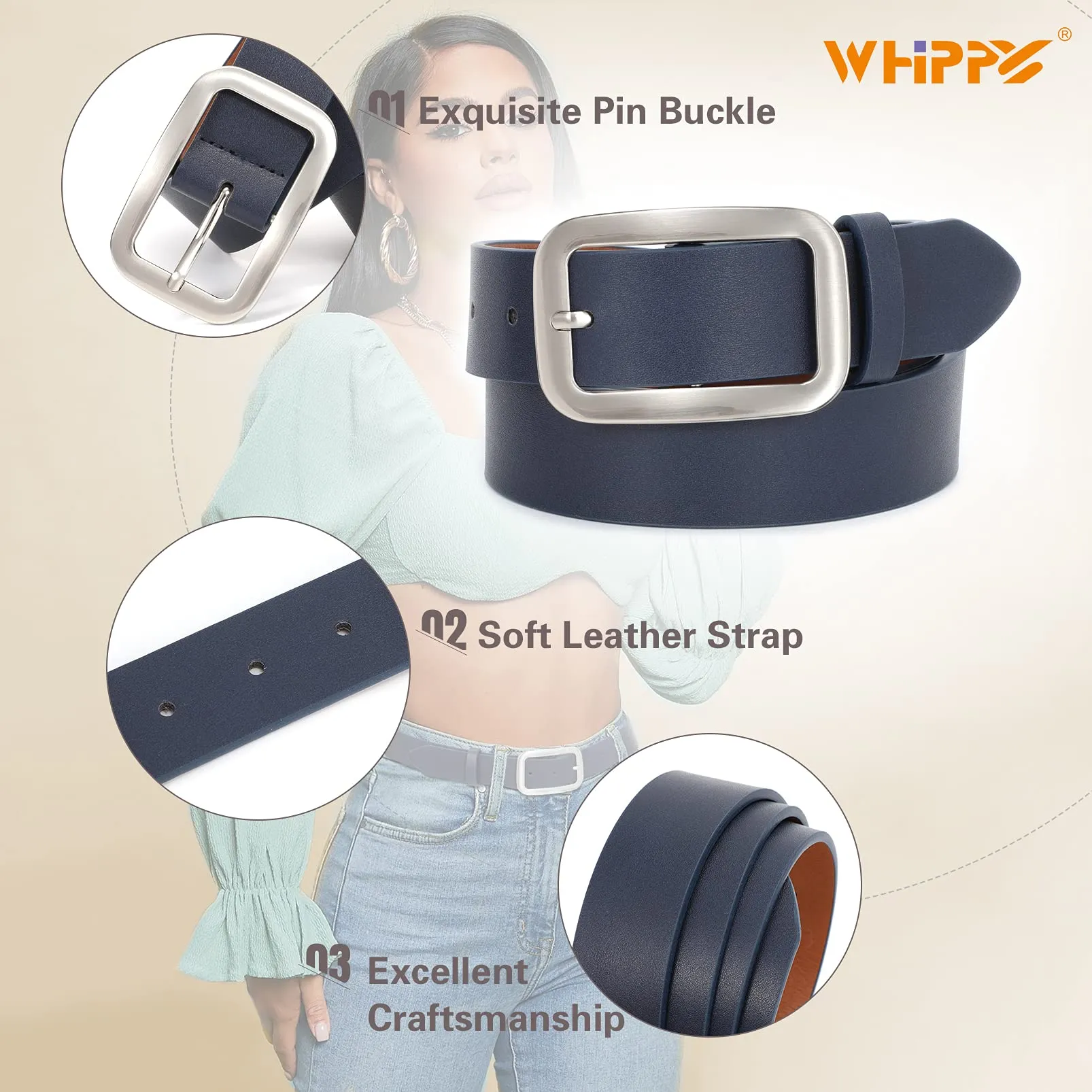 Women Leather Belts for Jeans Pants Fashion Dress Belt for Women with Solid Pin Buckle