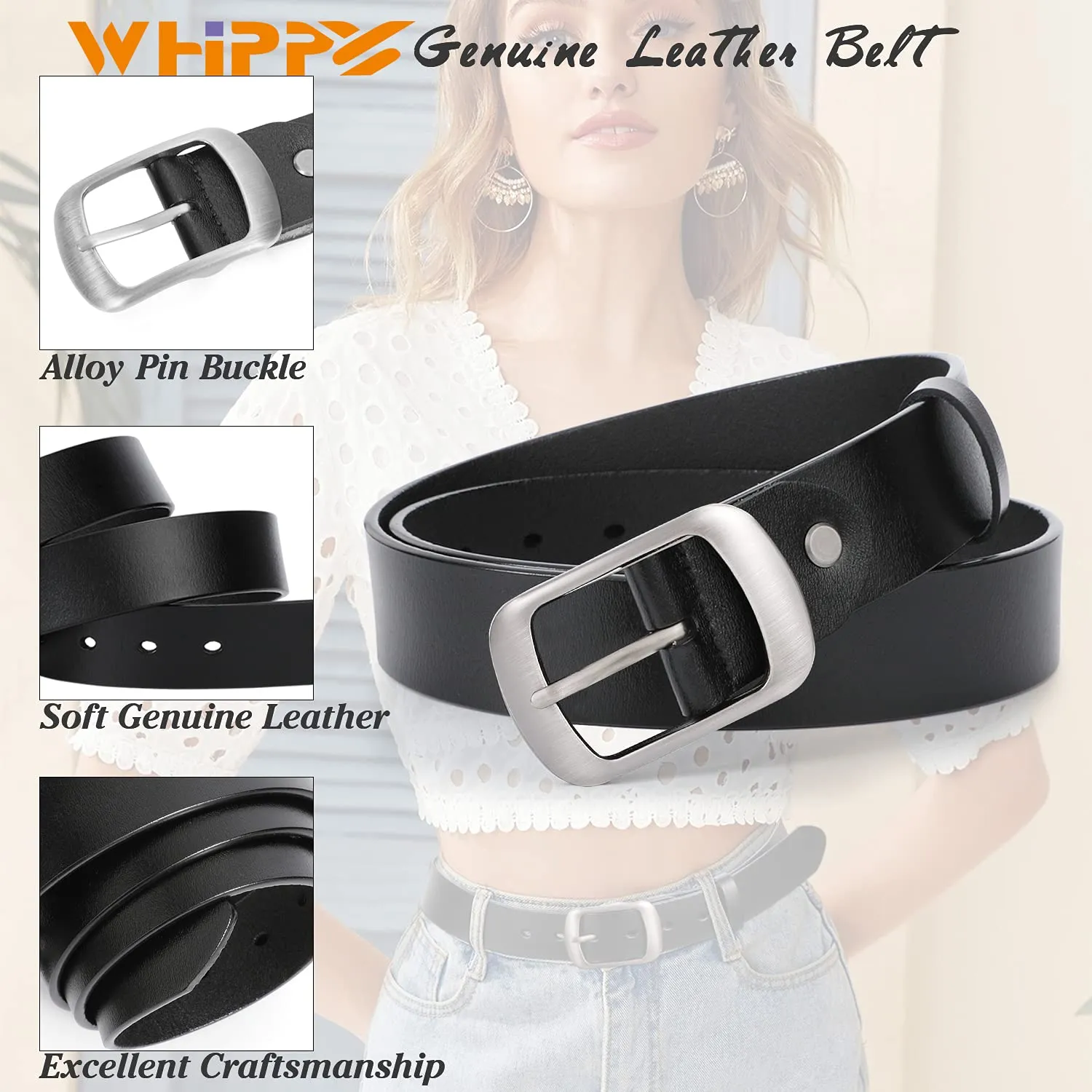 Women Leather Belts for Jeans Pants Fashion Dress Belt for Women with Solid Pin Buckle