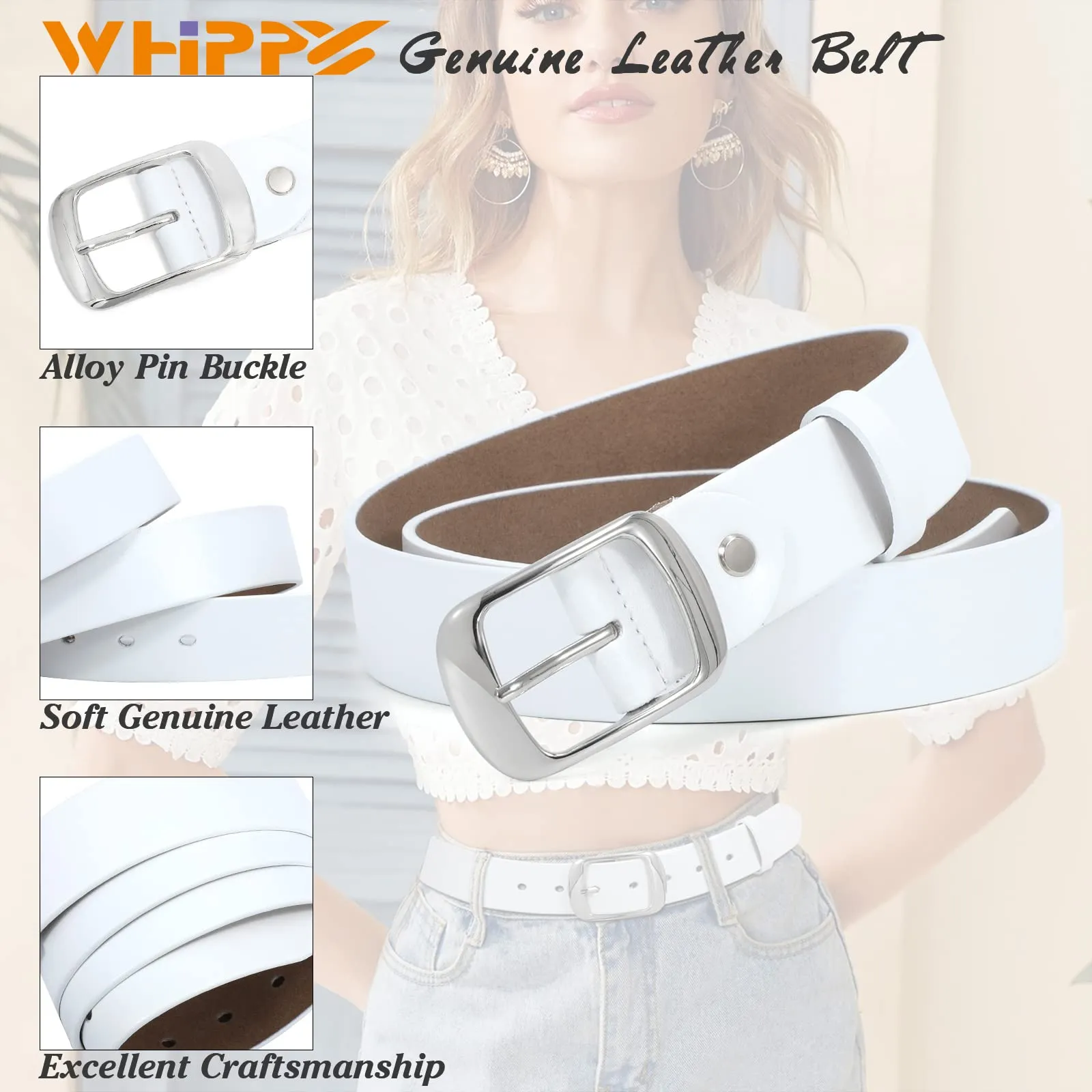 Women Leather Belts for Jeans Pants Fashion Dress Belt for Women with Solid Pin Buckle