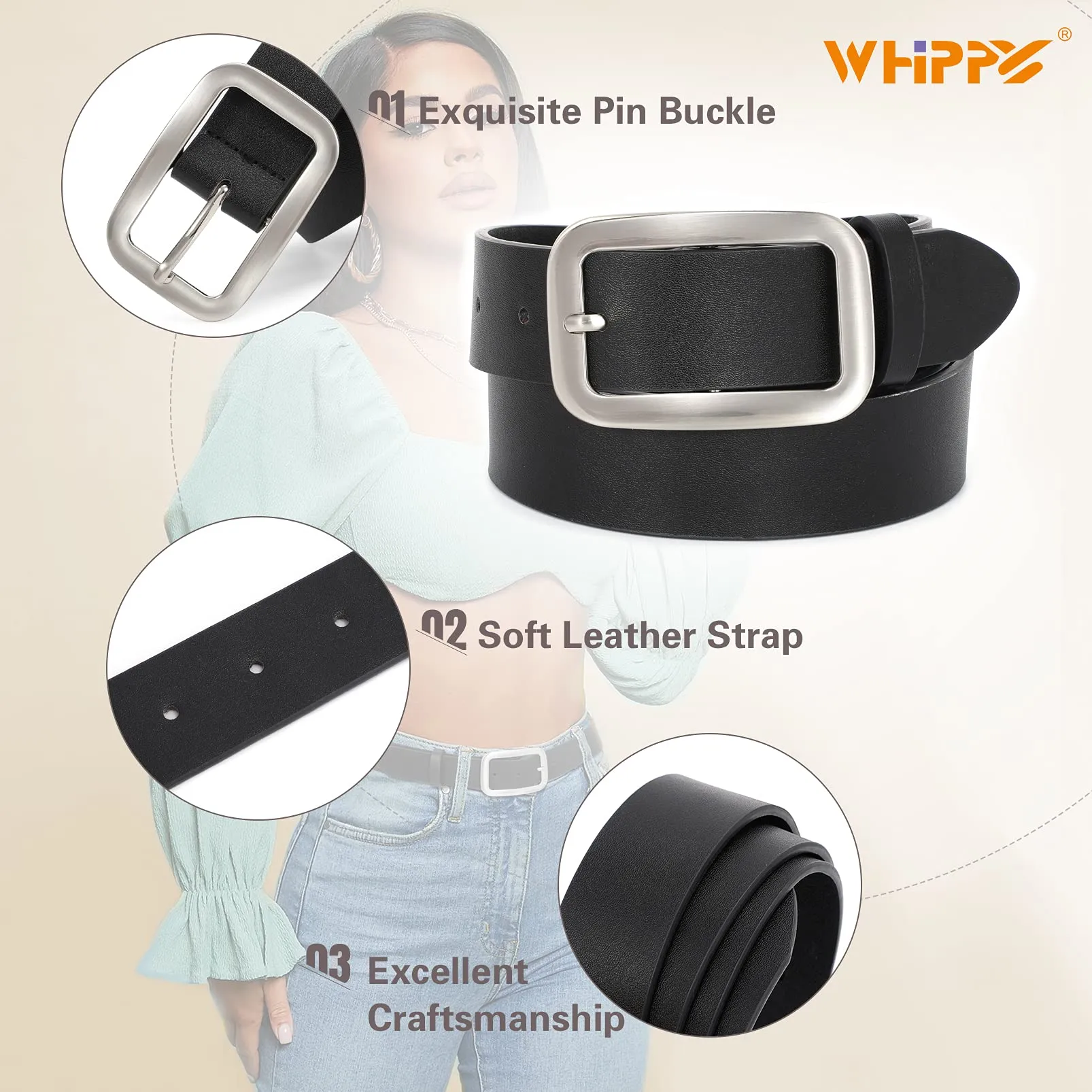 Women Leather Belts for Jeans Pants Fashion Dress Belt for Women with Solid Pin Buckle