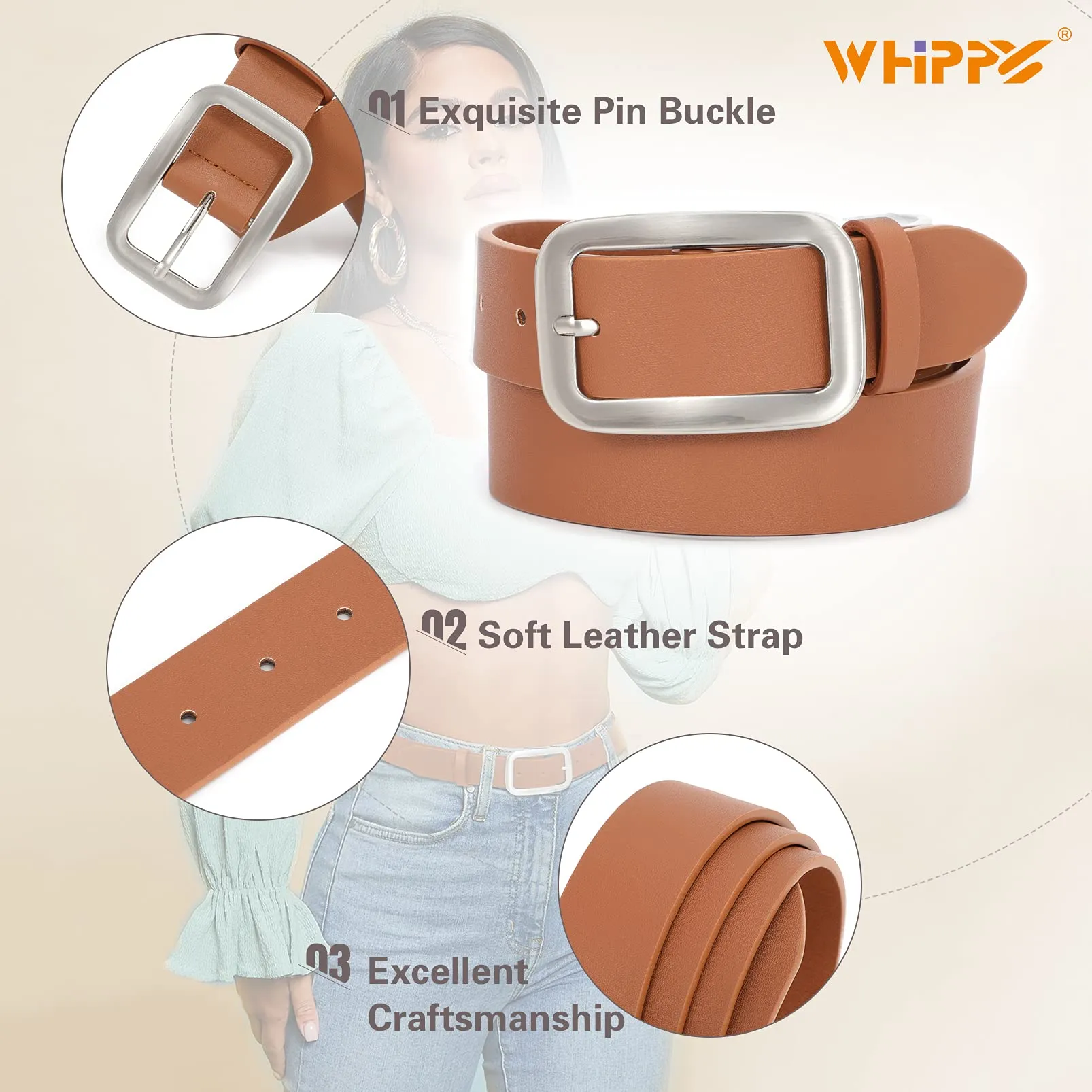 Women Leather Belts for Jeans Pants Fashion Dress Belt for Women with Solid Pin Buckle