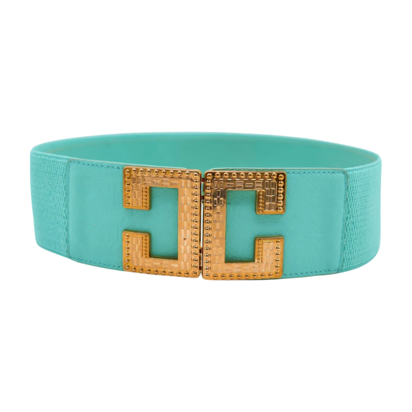 Women Mint Green Shade Elastic Wide Belt Metal C Buckle Adjustable Size S M