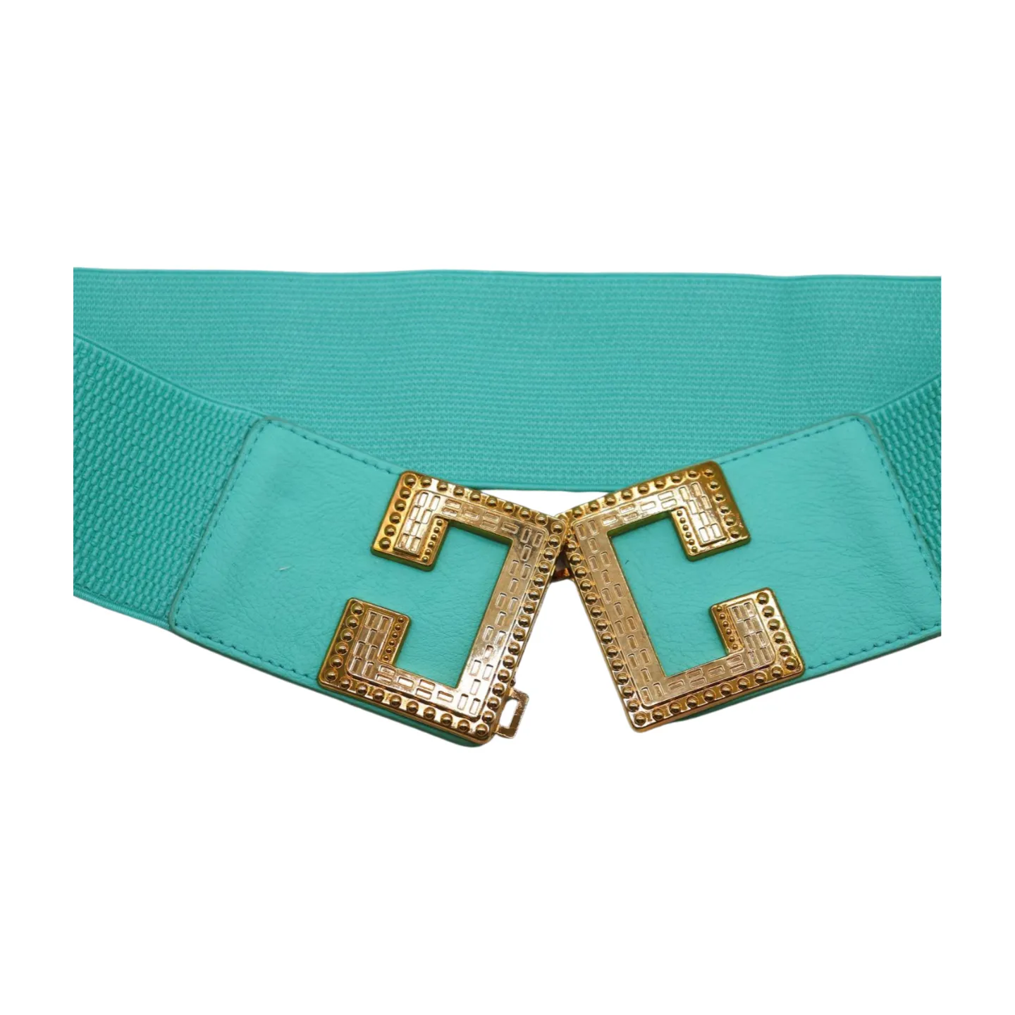 Women Mint Green Shade Elastic Wide Belt Metal C Buckle Adjustable Size S M