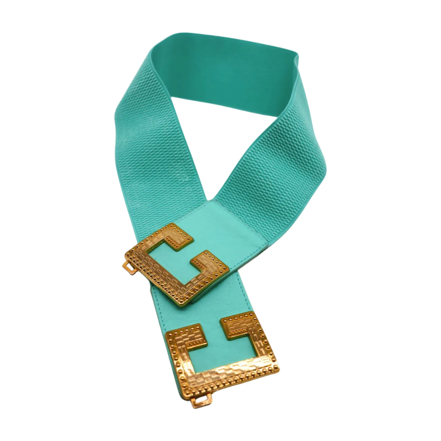 Women Mint Green Shade Elastic Wide Belt Metal C Buckle Adjustable Size S M