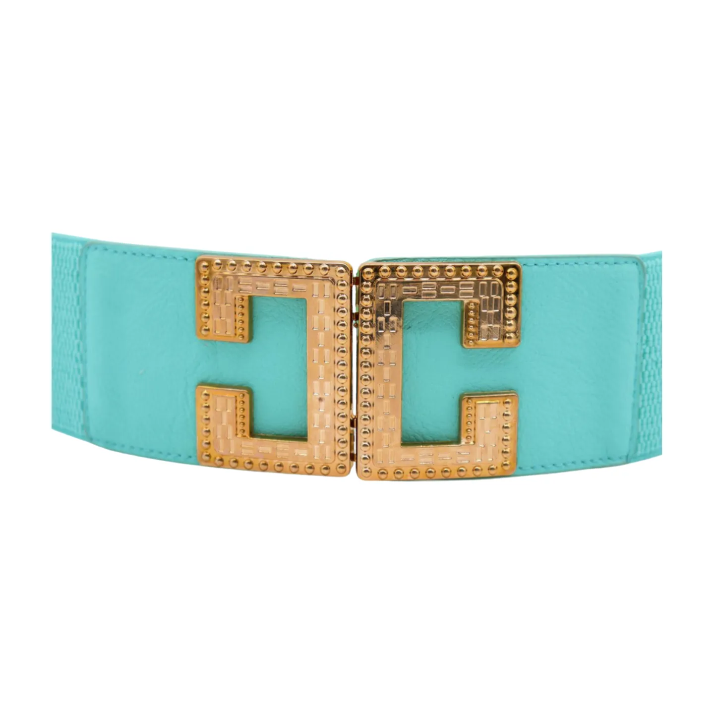 Women Mint Green Shade Elastic Wide Belt Metal C Buckle Adjustable Size S M