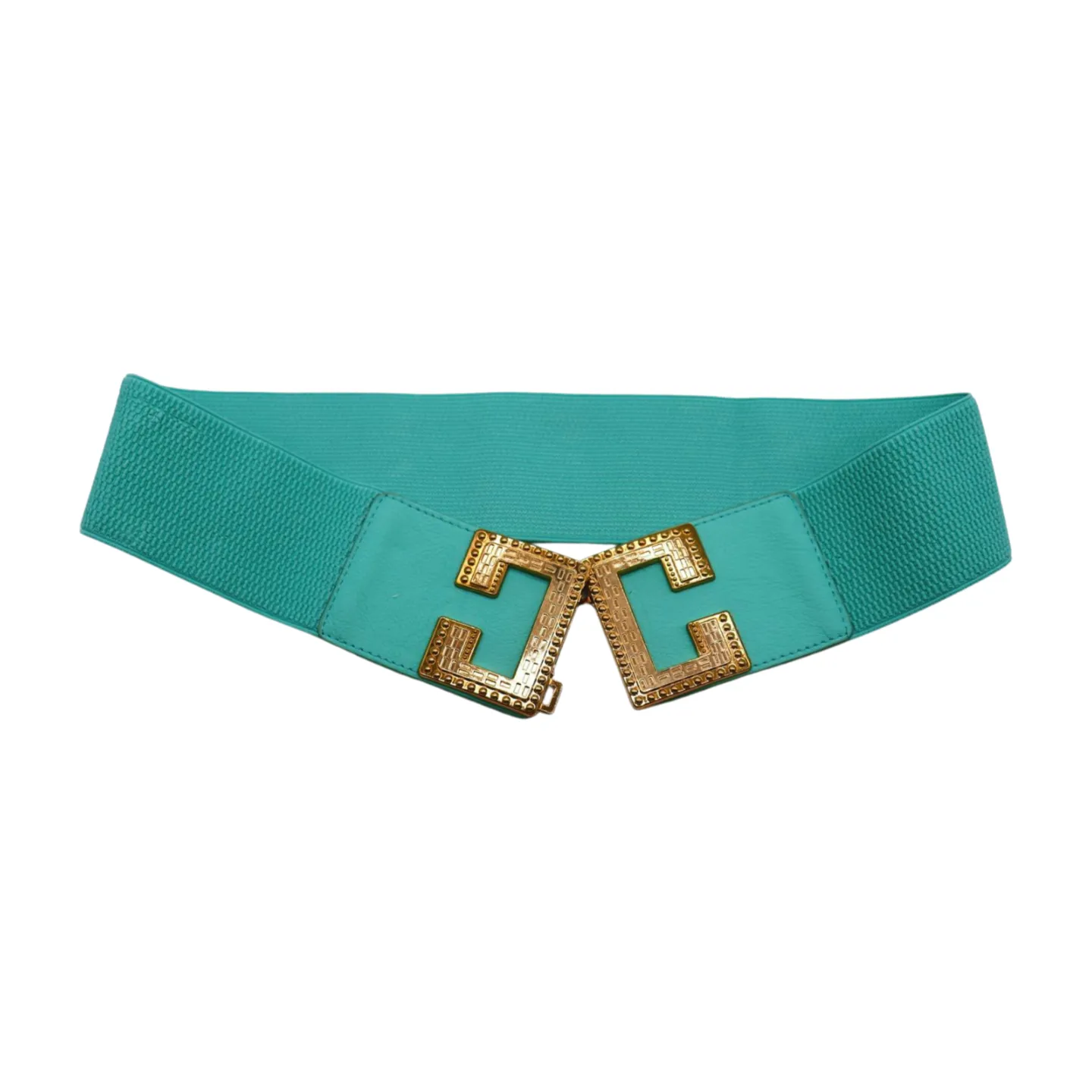 Women Mint Green Shade Elastic Wide Belt Metal C Buckle Adjustable Size S M