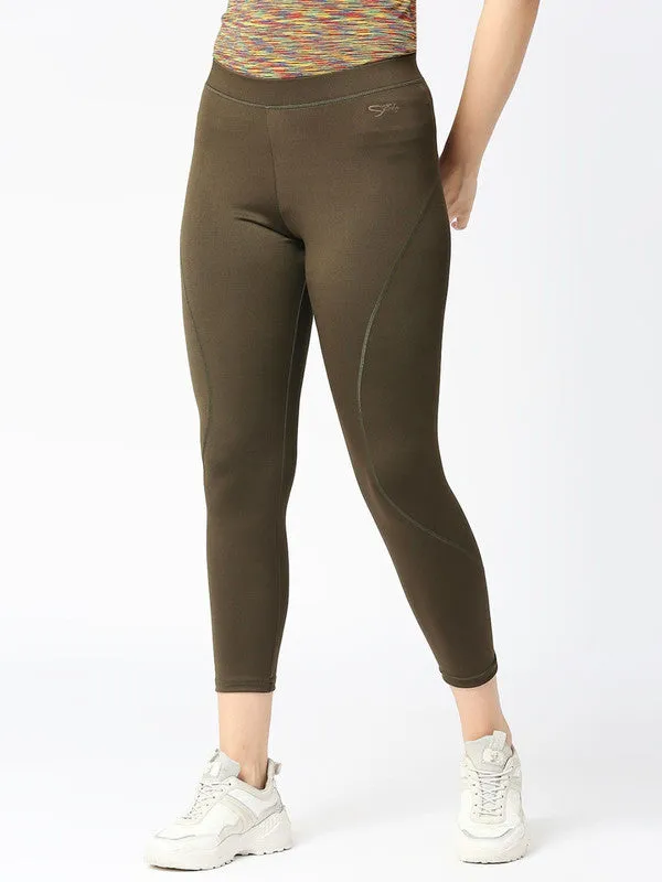 Women Olive Green Solid Tights - AERO SPRINTER XC-OL