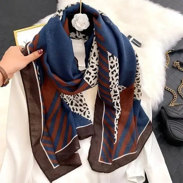 Women Scarf Leopard Print Cotton Large Size Scarfs For Winter Shawls Winter Warm Casual Wear For Women Lovely Floral Tassel Cotton ab Shawls Lady Silk Wraps Scarves