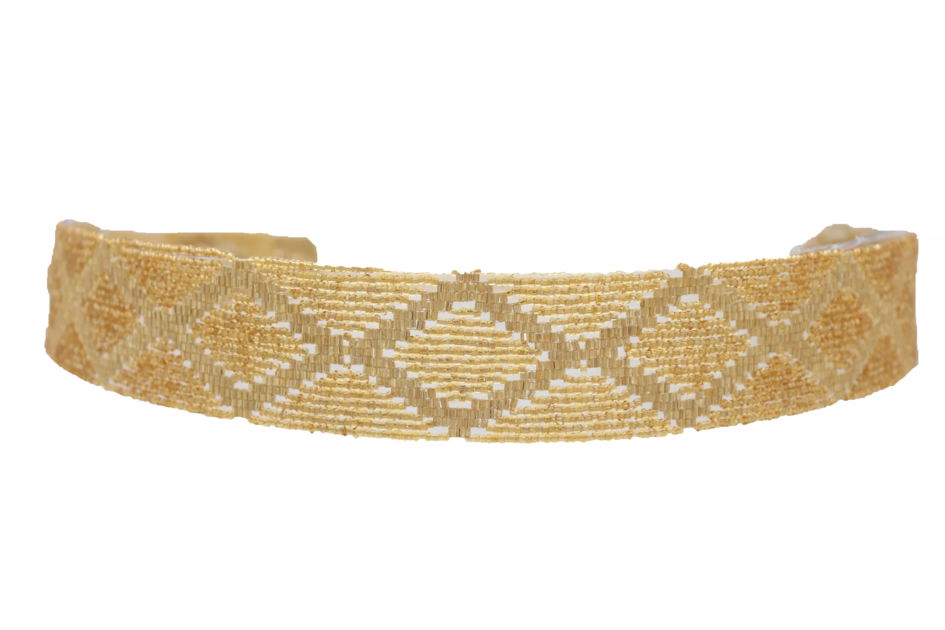 Women Tie Fashion Belt Yellow Gold Beads Wrap Around Hip High Waist Adjustable Size Band M L
