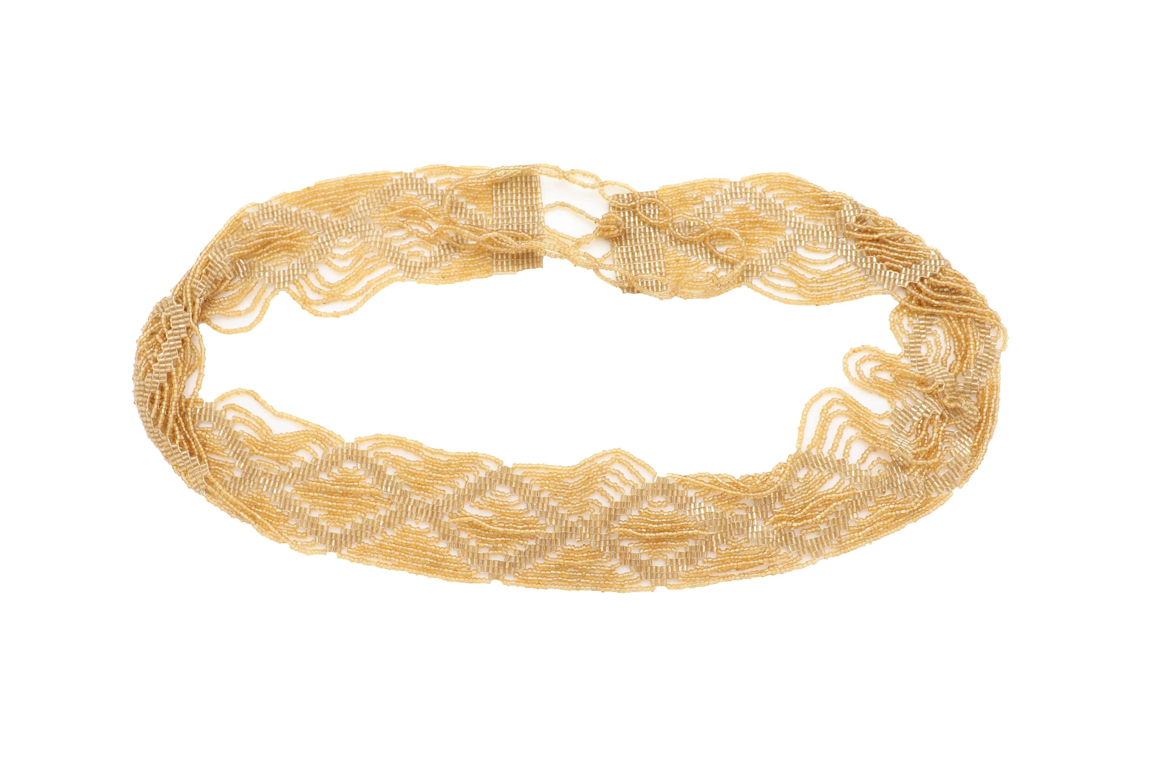 Women Tie Fashion Belt Yellow Gold Beads Wrap Around Hip High Waist Adjustable Size Band M L