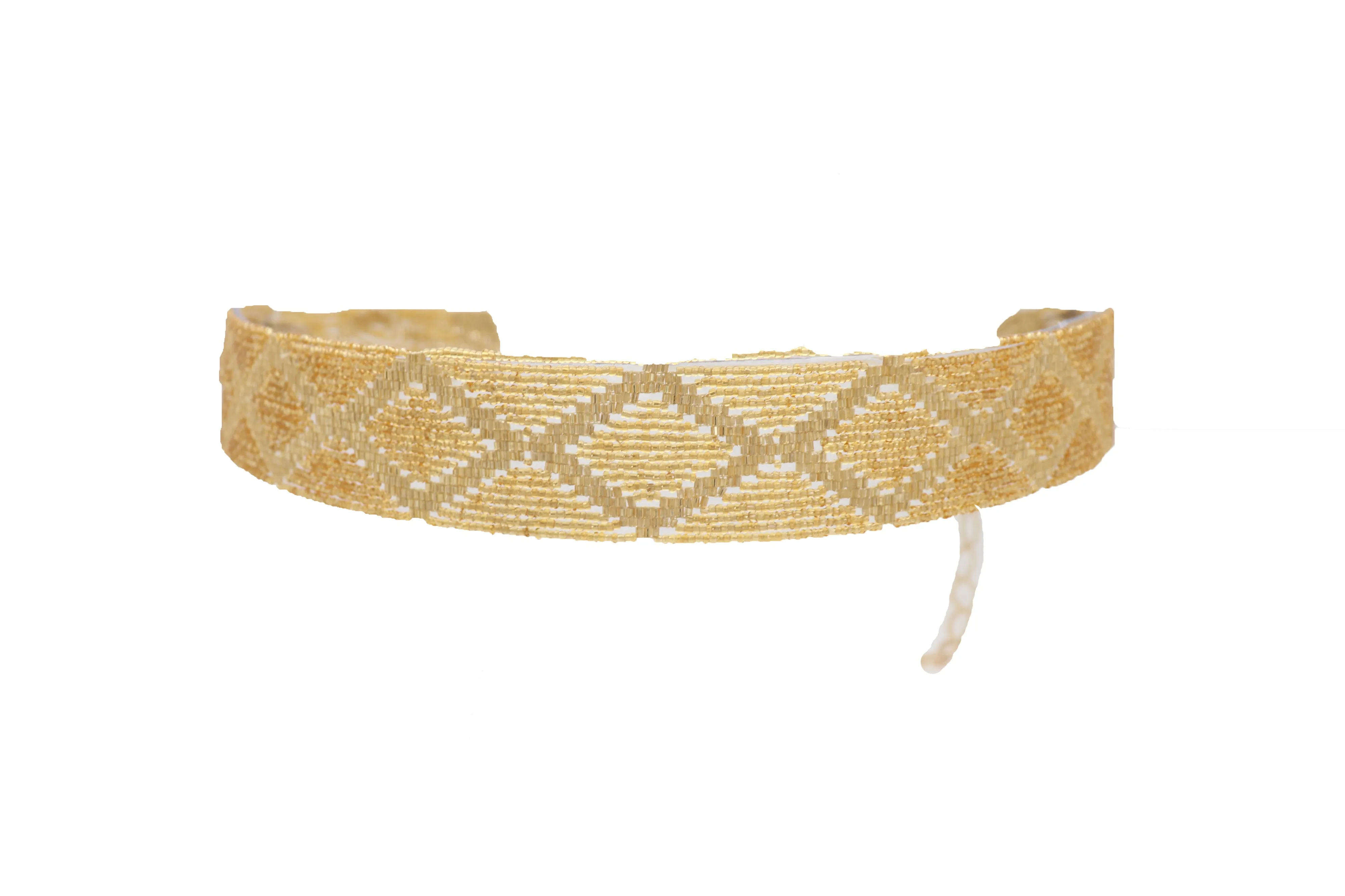 Women Tie Fashion Belt Yellow Gold Beads Wrap Around Hip High Waist Adjustable Size Band M L