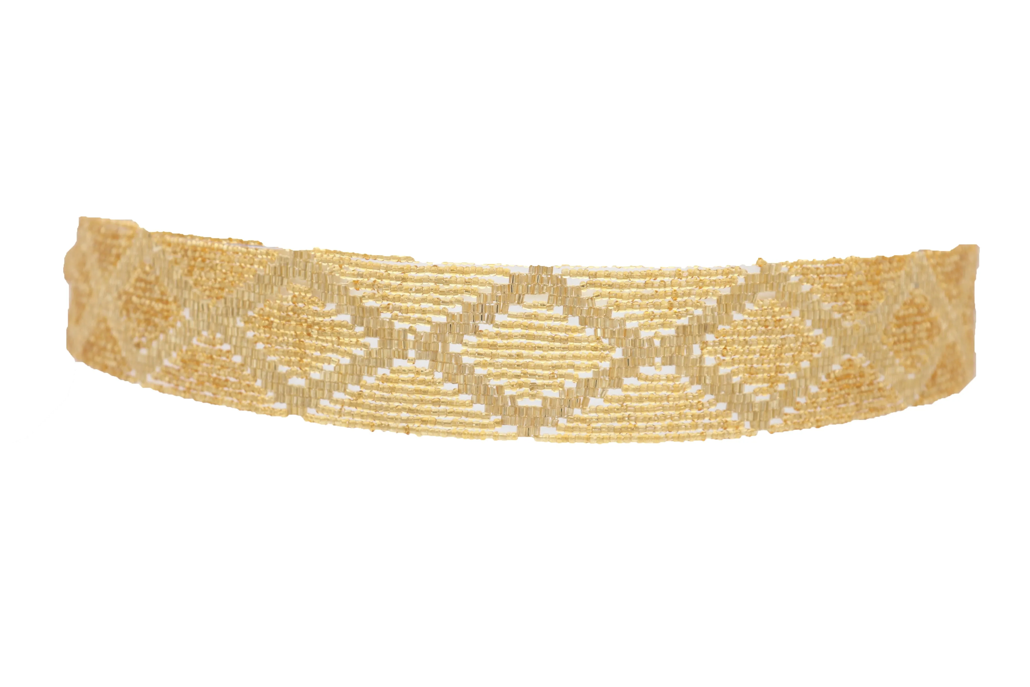 Women Tie Fashion Belt Yellow Gold Beads Wrap Around Hip High Waist Adjustable Size Band M L