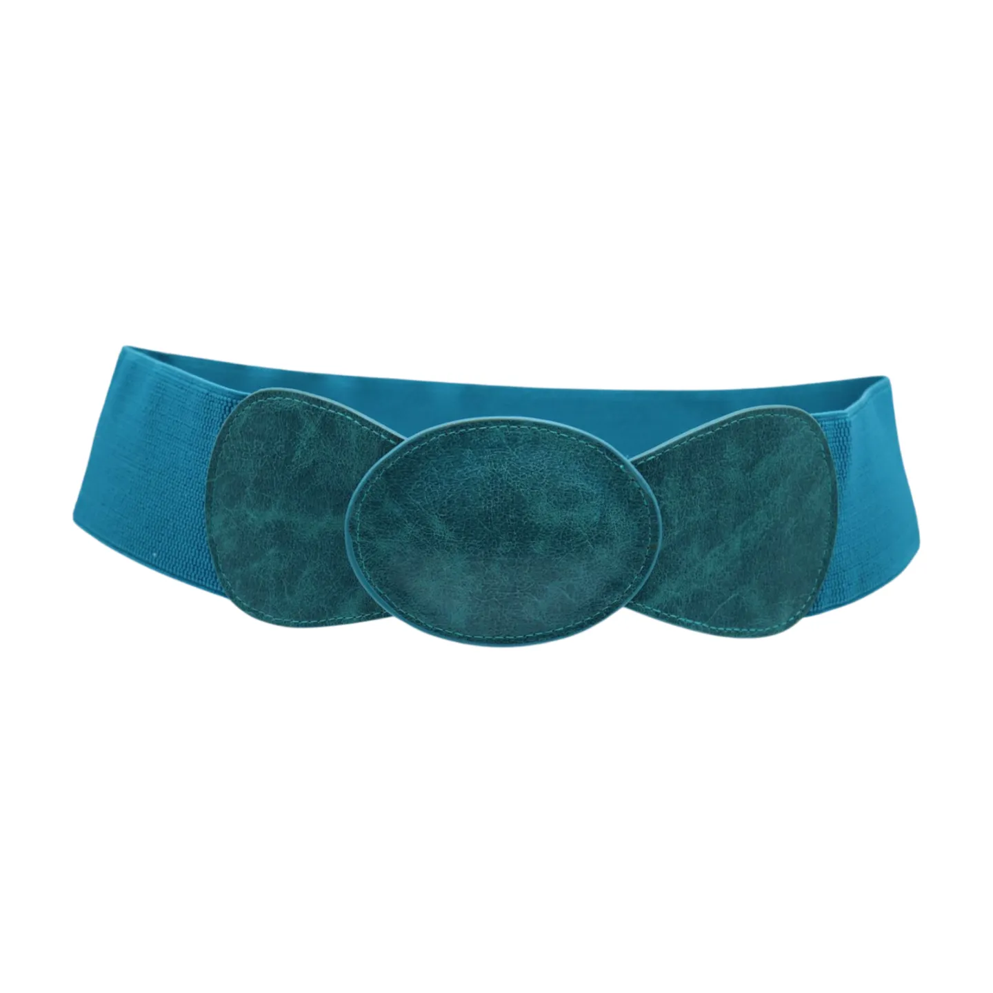 Women Turquoise Blue Elastic Fashion Belt Hip High Waist Oval Buckle M L
