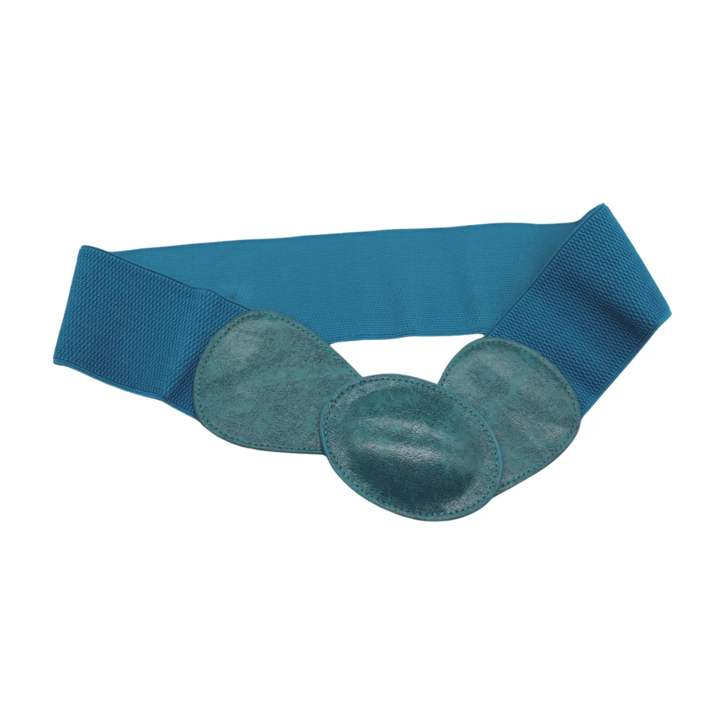 Women Turquoise Blue Elastic Fashion Belt Hip High Waist Oval Buckle M L