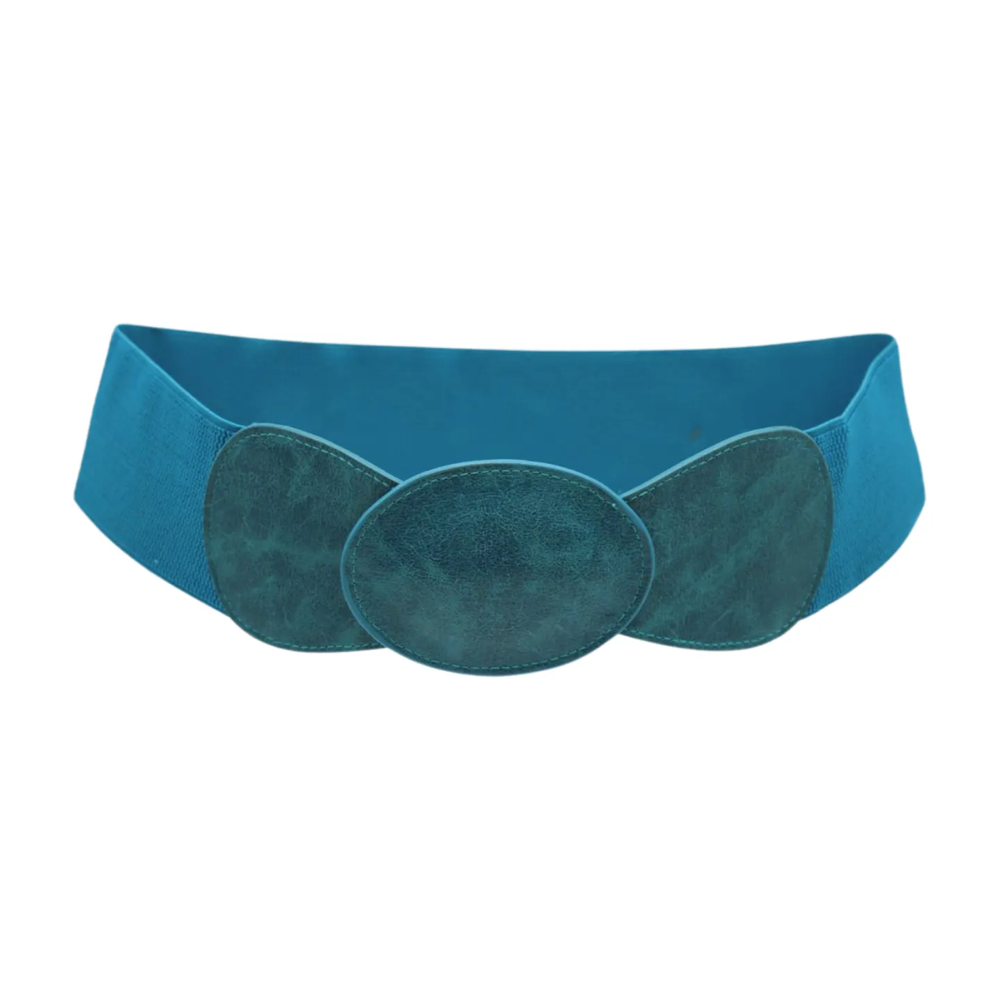 Women Turquoise Blue Elastic Fashion Belt Hip High Waist Oval Buckle M L