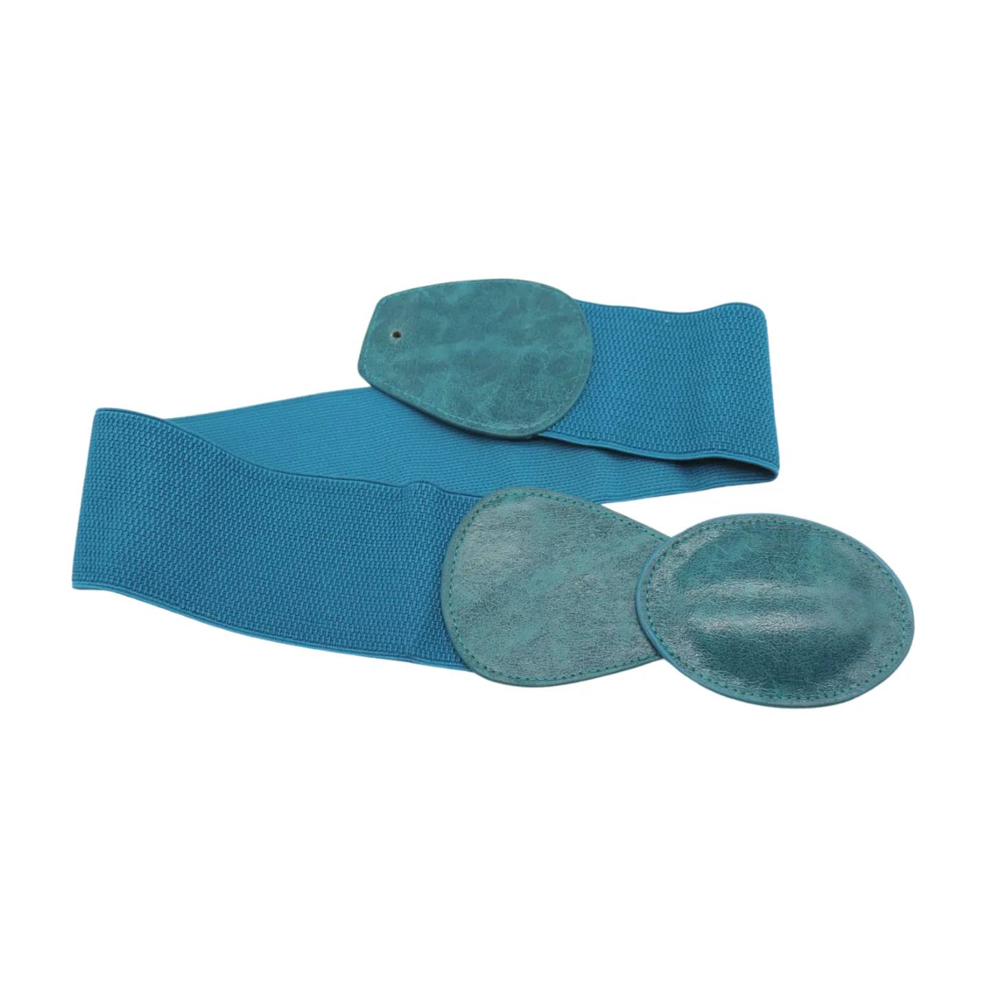 Women Turquoise Blue Elastic Fashion Belt Hip High Waist Oval Buckle M L