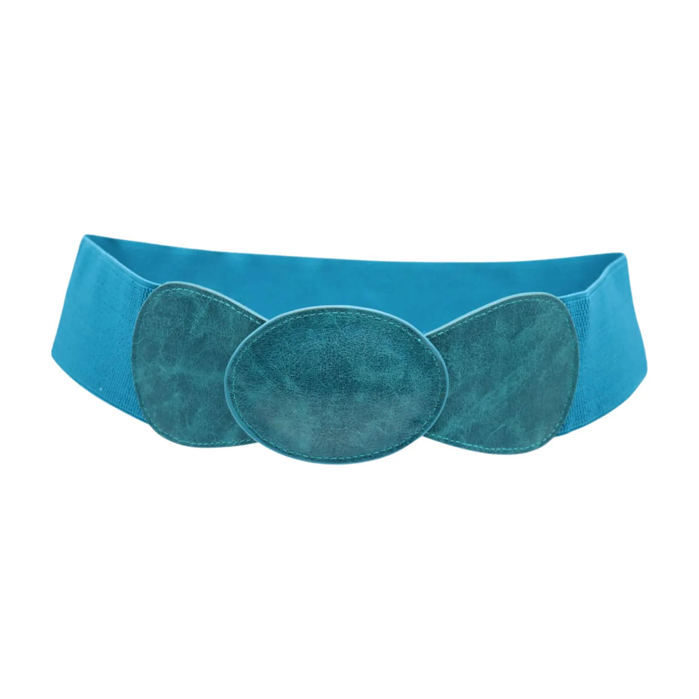 Women Turquoise Blue Elastic Fashion Belt Hip High Waist Oval Buckle M L