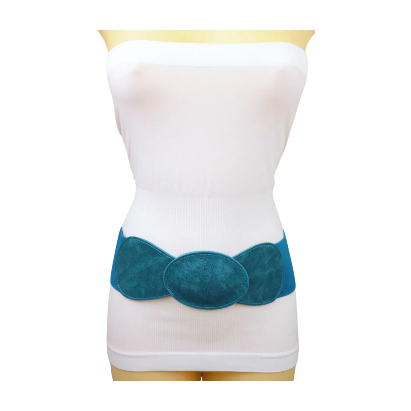 Women Turquoise Blue Elastic Fashion Belt Hip High Waist Oval Buckle M L