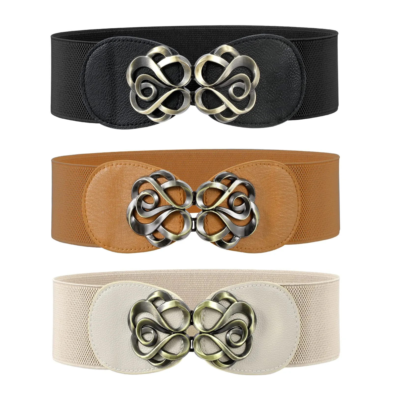 Women Vintage Wide Waist Belt for Dress, Elastic Cinch Belt with Retro Interlocking Buckle