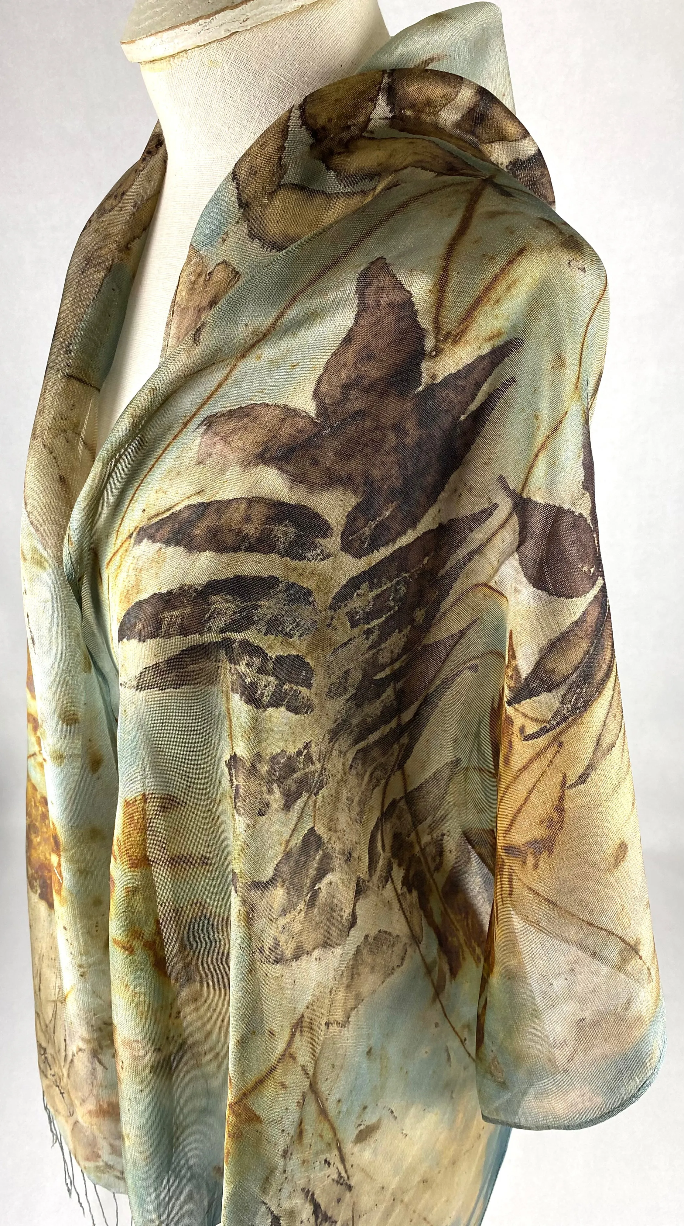 Women’s beautiful fashion accessory silk mesh one of a kind eco printed hand dyed silk