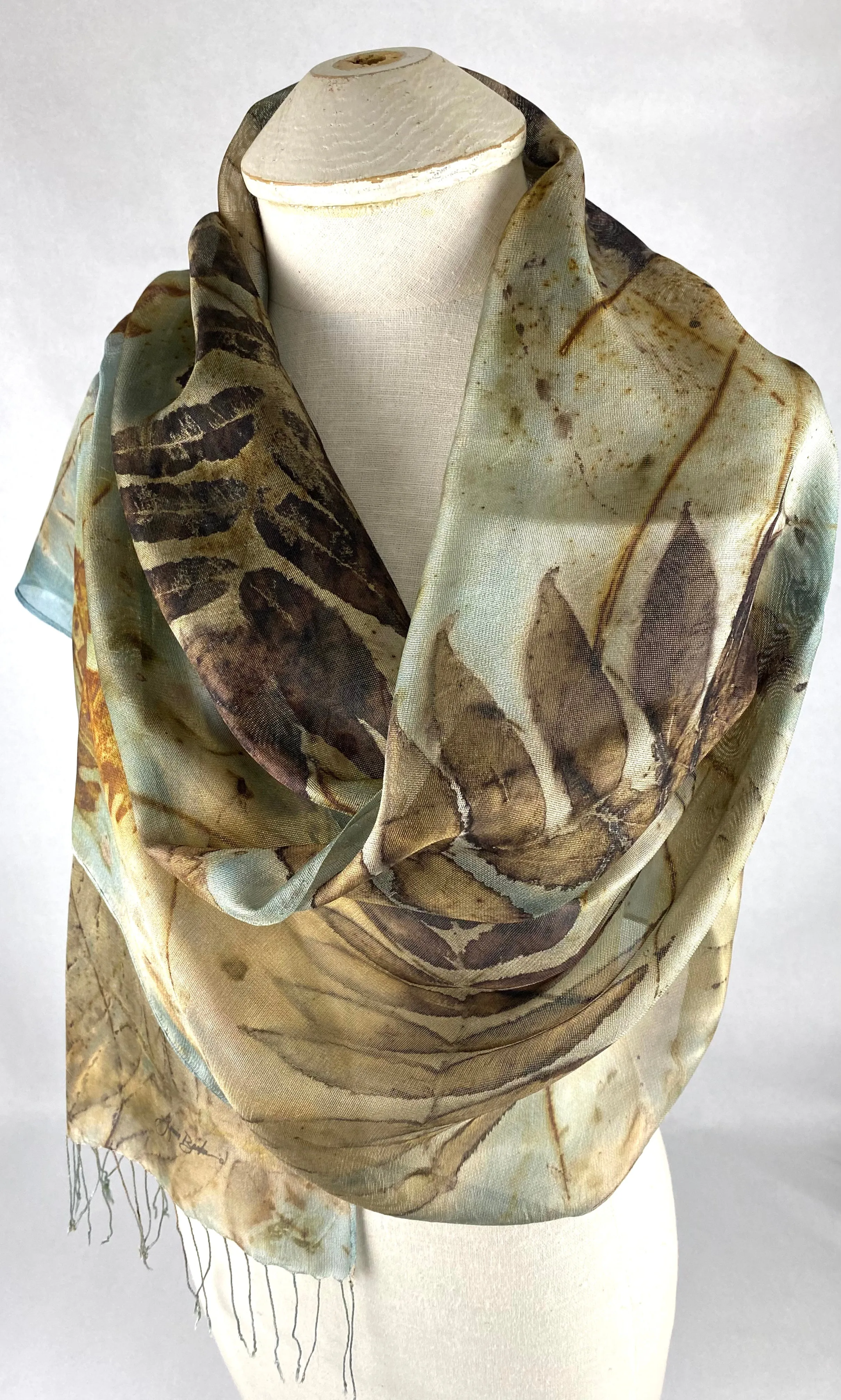 Women’s beautiful fashion accessory silk mesh one of a kind eco printed hand dyed silk