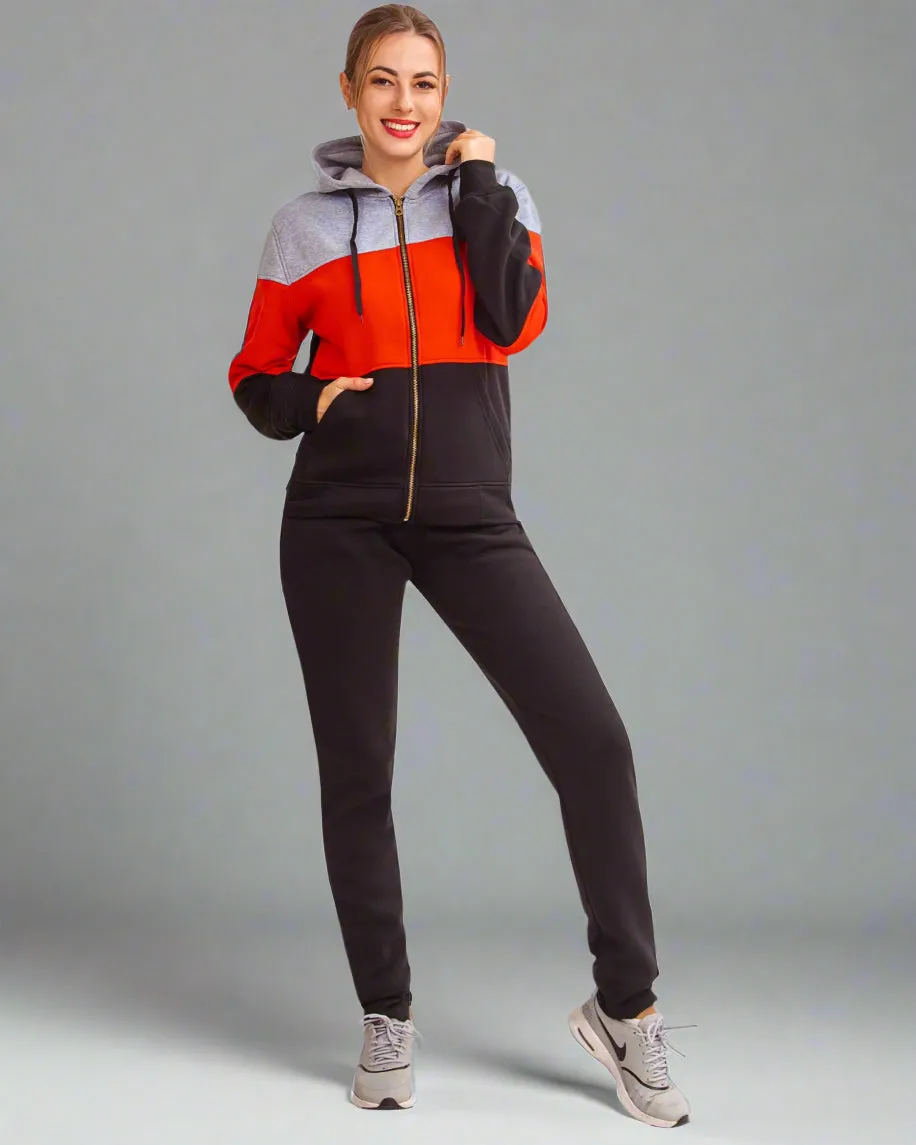 Women's ColorBlock Fleece SweatJacket and Jogger Sweatpants 2-Piece Fleece Suit
