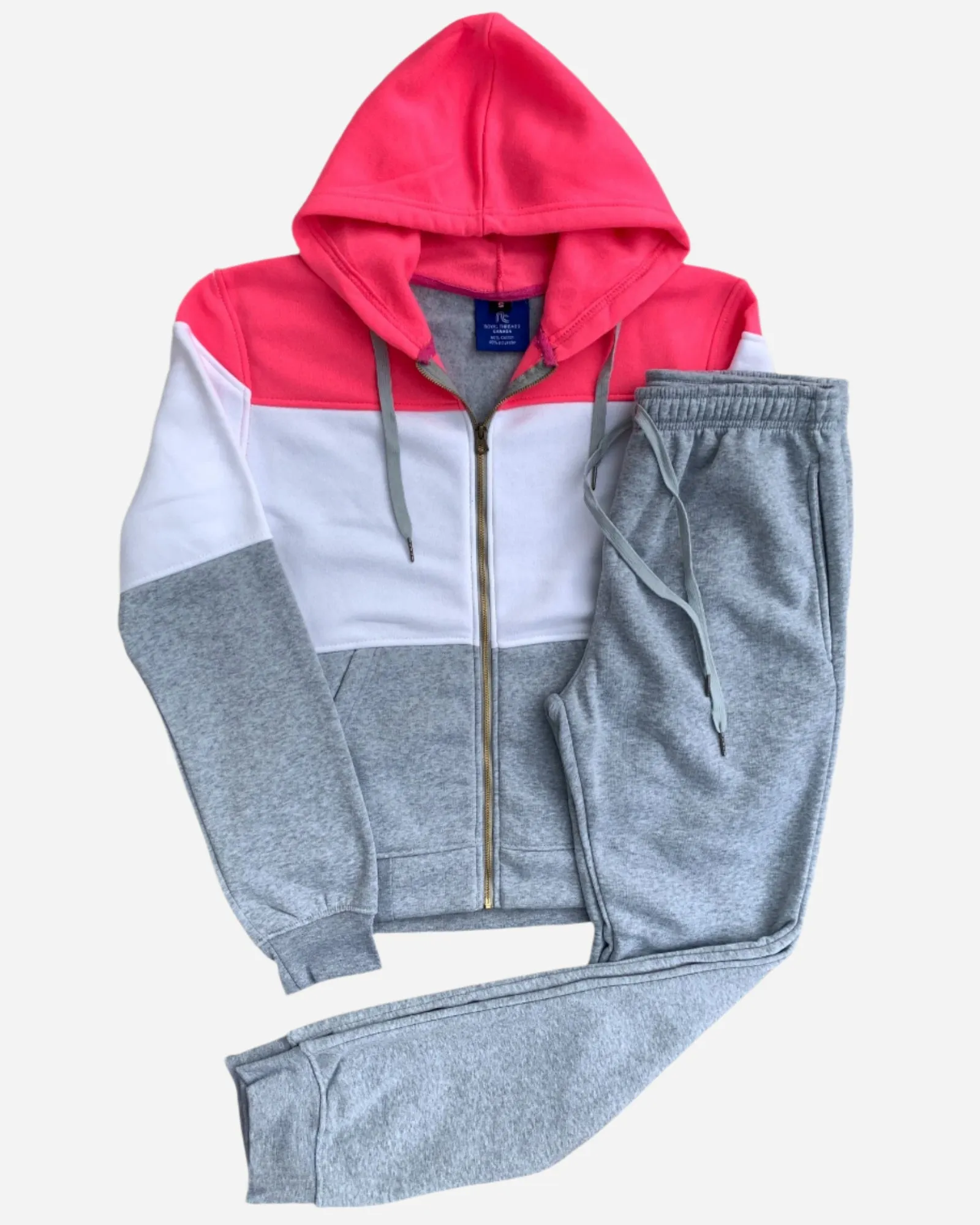 Women's ColorBlock Fleece SweatJacket and Jogger Sweatpants 2-Piece Fleece Suit