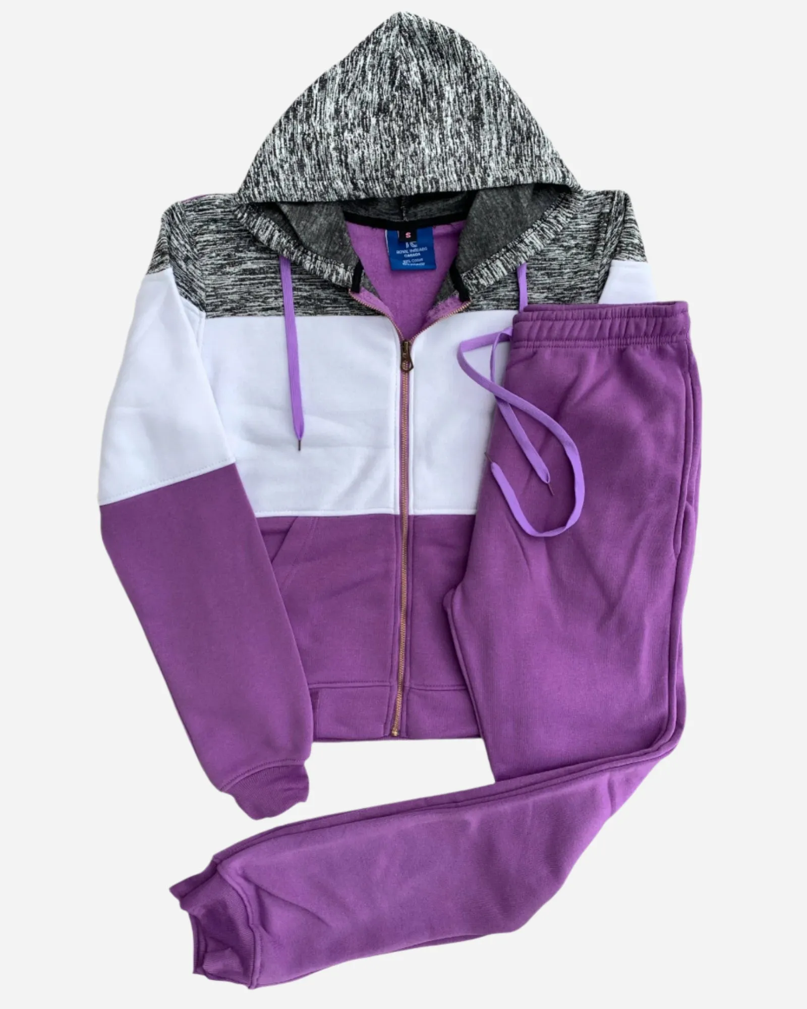 Women's ColorBlock Fleece SweatJacket and Jogger Sweatpants 2-Piece Fleece Suit