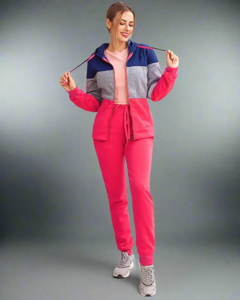 Women's ColorBlock Fleece SweatJacket and Jogger Sweatpants 2-Piece Fleece Suit