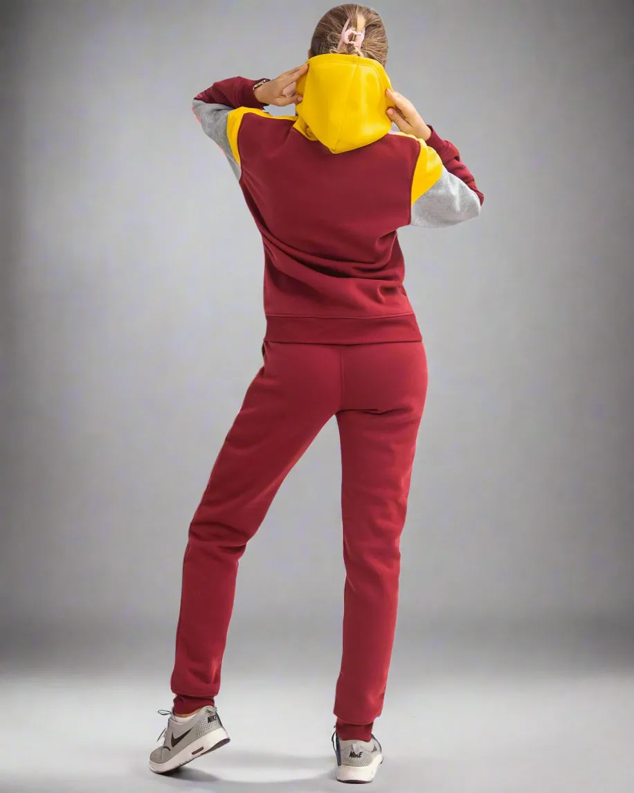 Women's ColorBlock Fleece SweatJacket and Jogger Sweatpants 2-Piece Fleece Suit