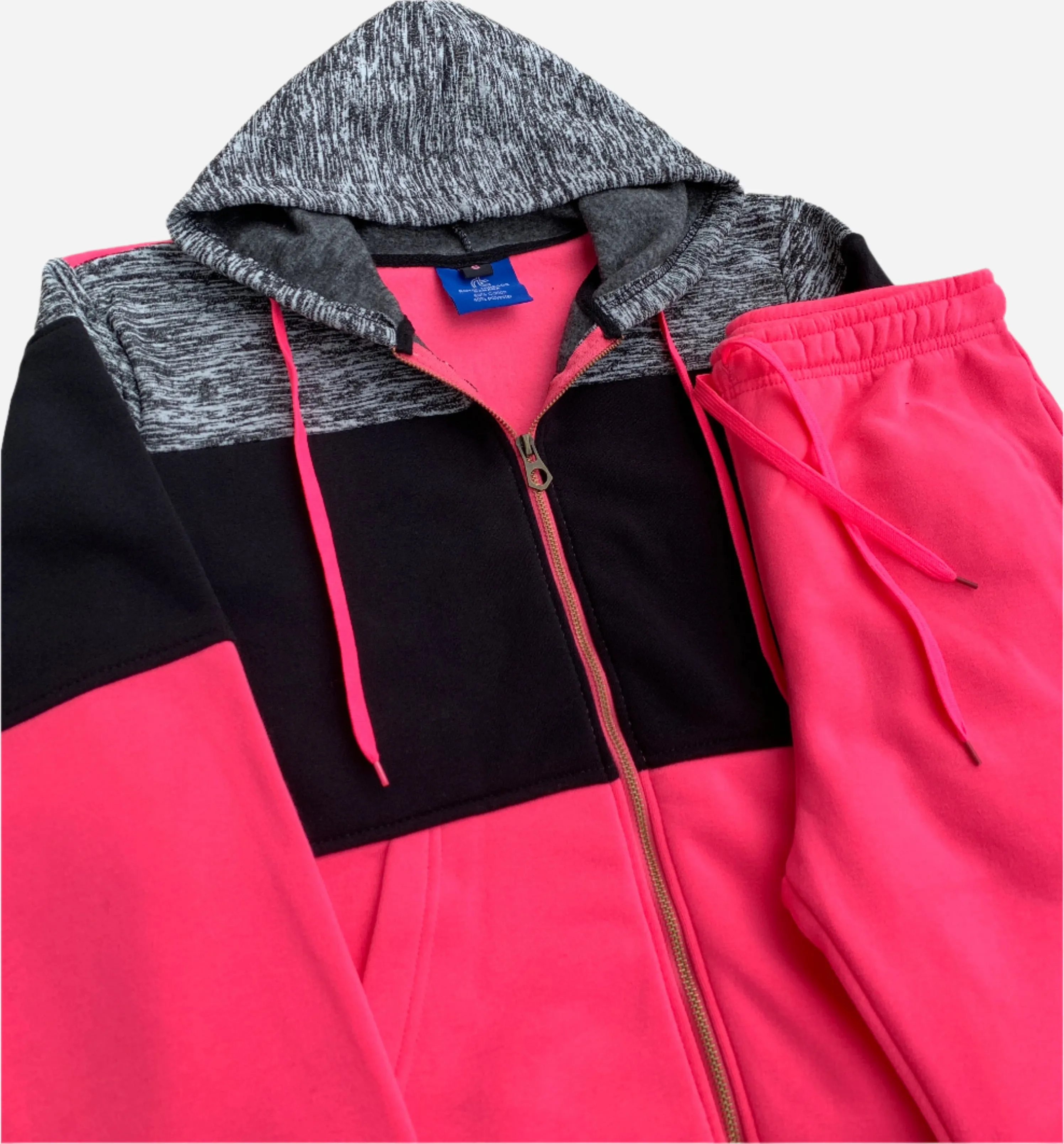 Women's ColorBlock Fleece SweatJacket and Jogger Sweatpants 2-Piece Fleece Suit