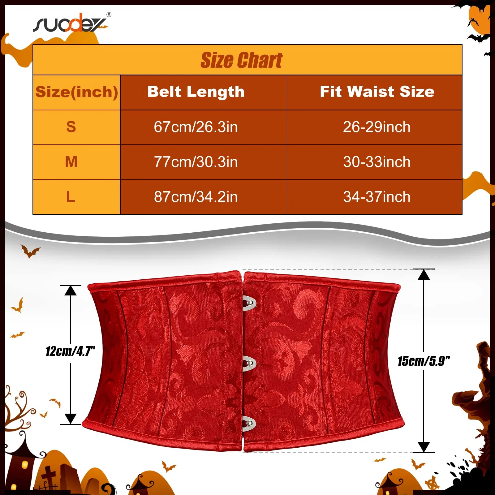 Women's Jacquard Brocade Corset Waist Belt, Underbust Steel Boned Lace Up Satin Bustier Waspie Belt by SUOSDEY